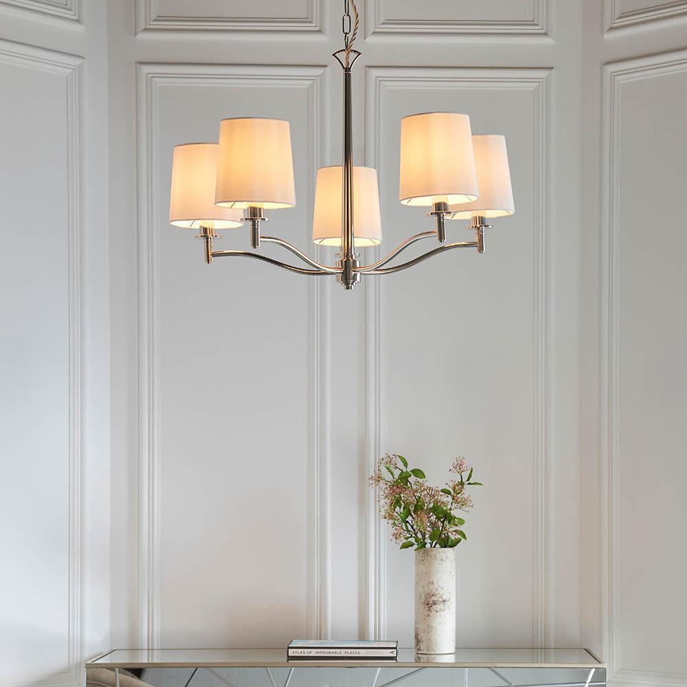 Endon Ortona 5 Light Nickel Pendant Ceiling Light-warehouse-180926