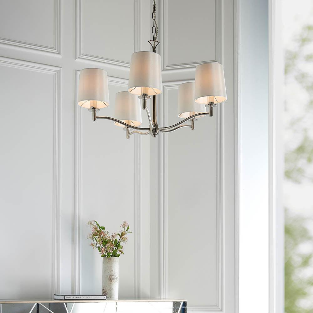 Endon Ortona 5 Light Nickel Pendant Ceiling Light-warehouse-180926