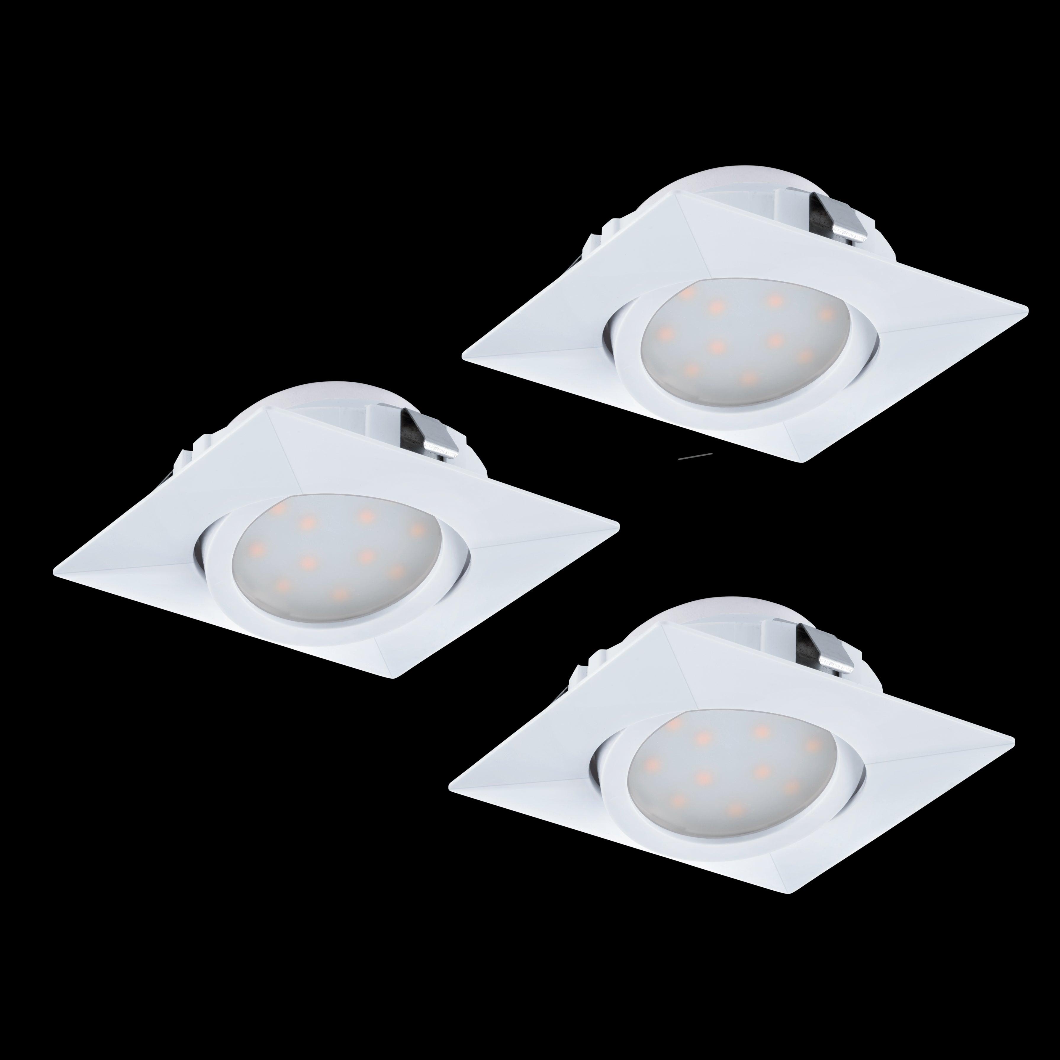 eglo pineda set of 3 led white square recessed downlights living room image