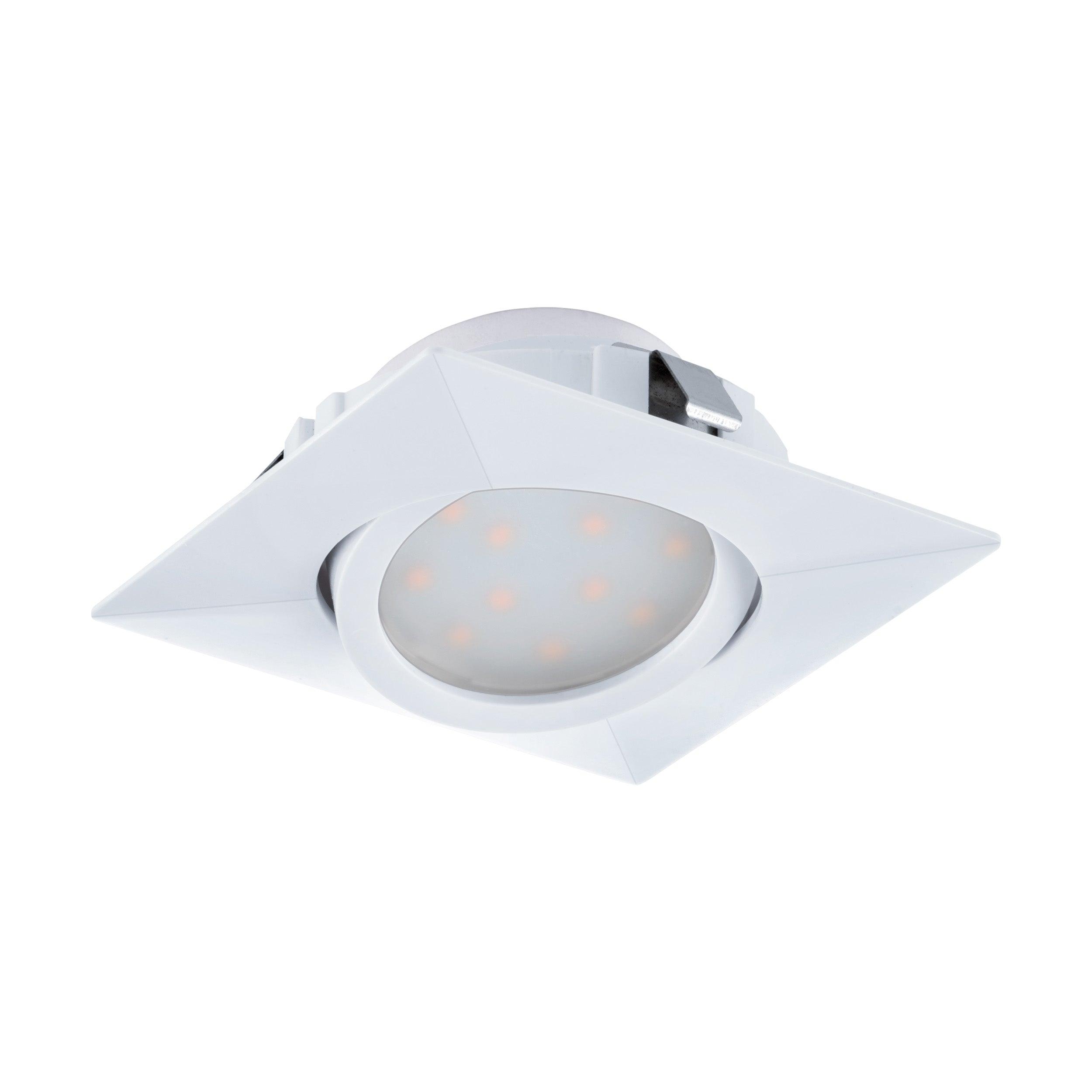 eglo pineda set of 3 led white square recessed downlights living room close up