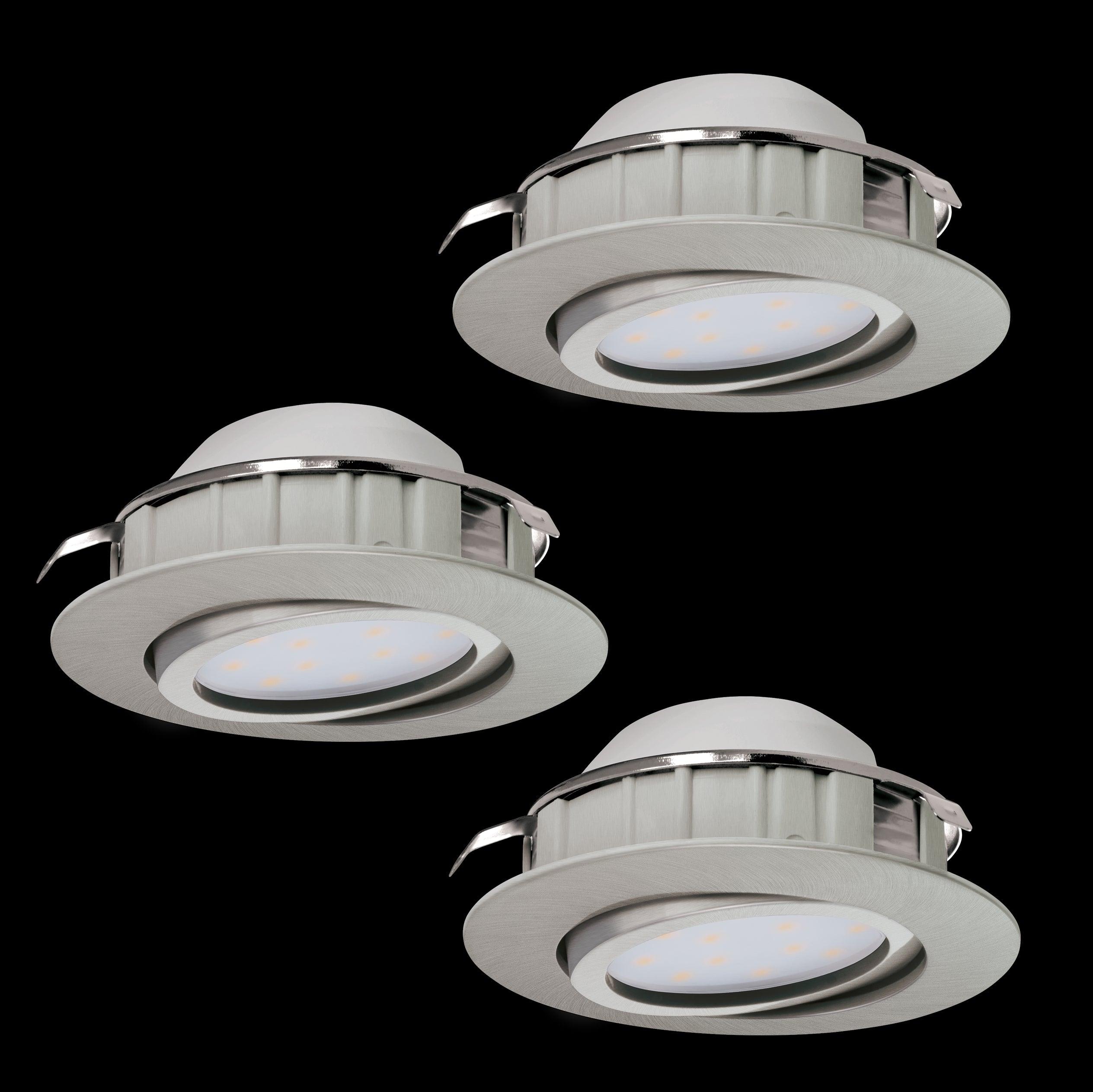 eglo pineda set of 3 led nickel warm white recessed downlights living room image