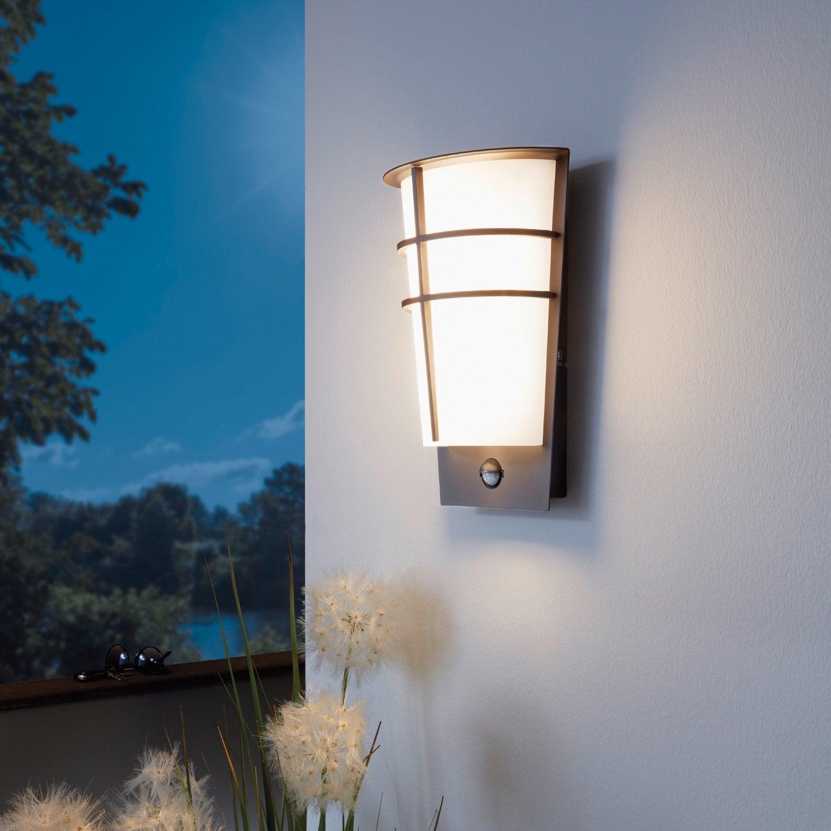 eglo breganzo 1 led grey pir outdoor wall light ip44