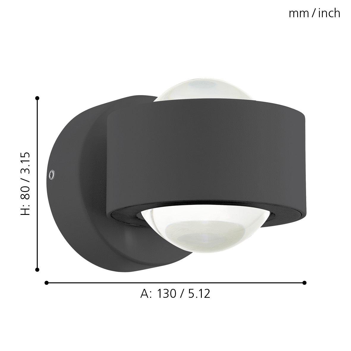 eglo ono 2 grey led up down wall light living room close up