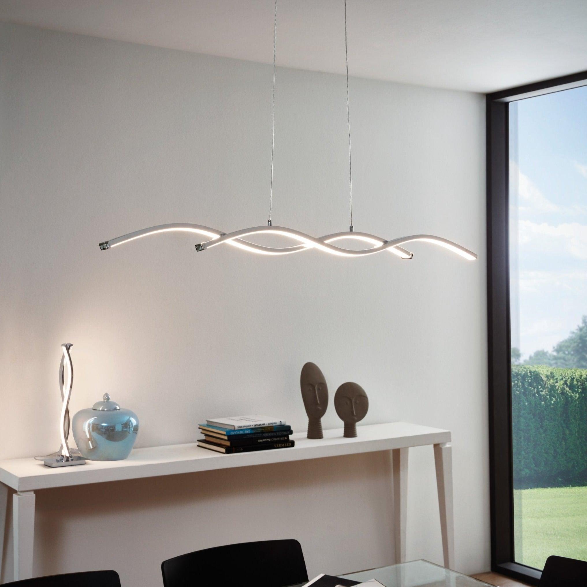 eglo lasana 2 led chrome curved ceiling pendant 120cm