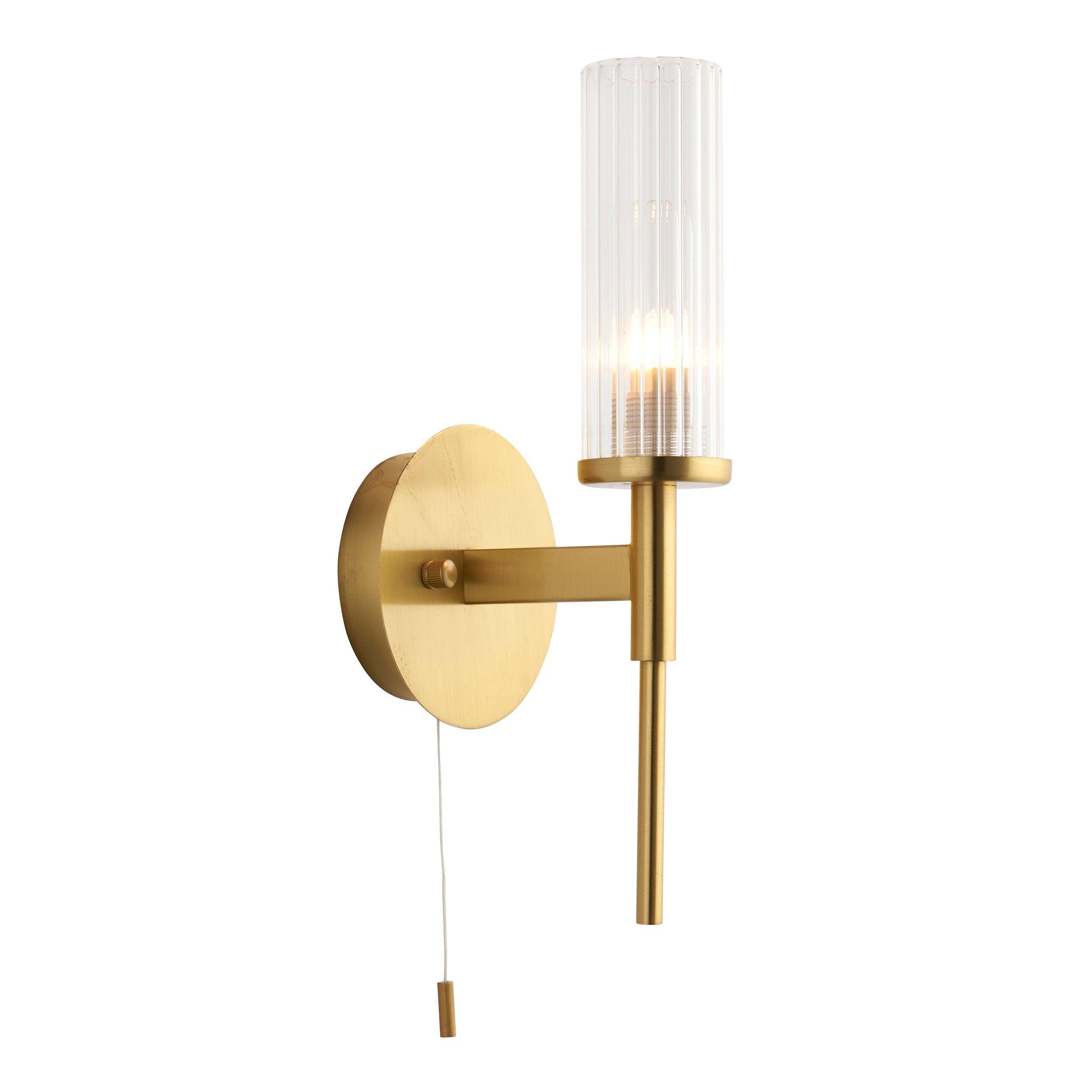 Talo Brass & Ribbed Cylinder Glass Shaded Bathroom Wall Light-WAREHOUSE-40-290626