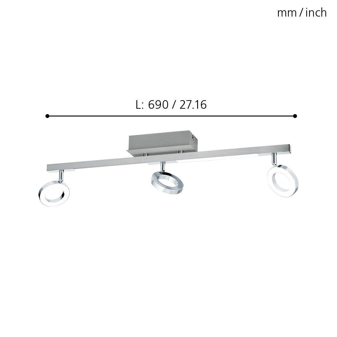 eglo cardillio 1 integrated led chrome 3 light bar spotlight living room close up