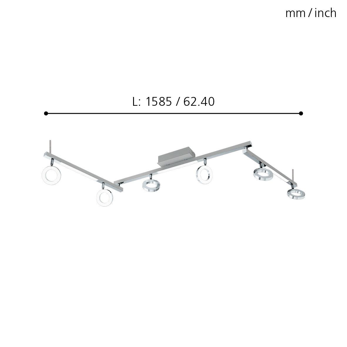eglo cardillio 1 integrated led chrome 6 light bar spotlight living room close up