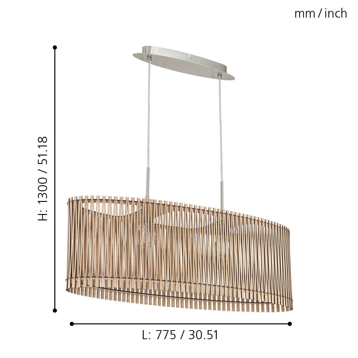 eglo sendero oval 2 light wooden slat lampshade ceiling pendant Kitchen Lighting Close Up