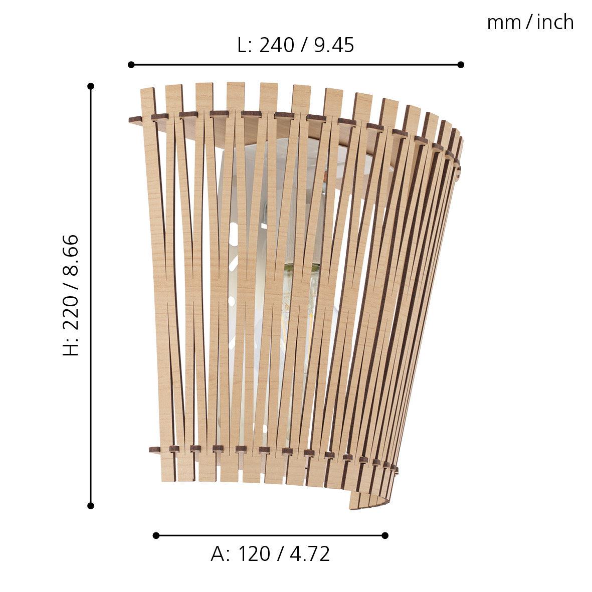eglo sendero curved maple wood wall light living room close up
