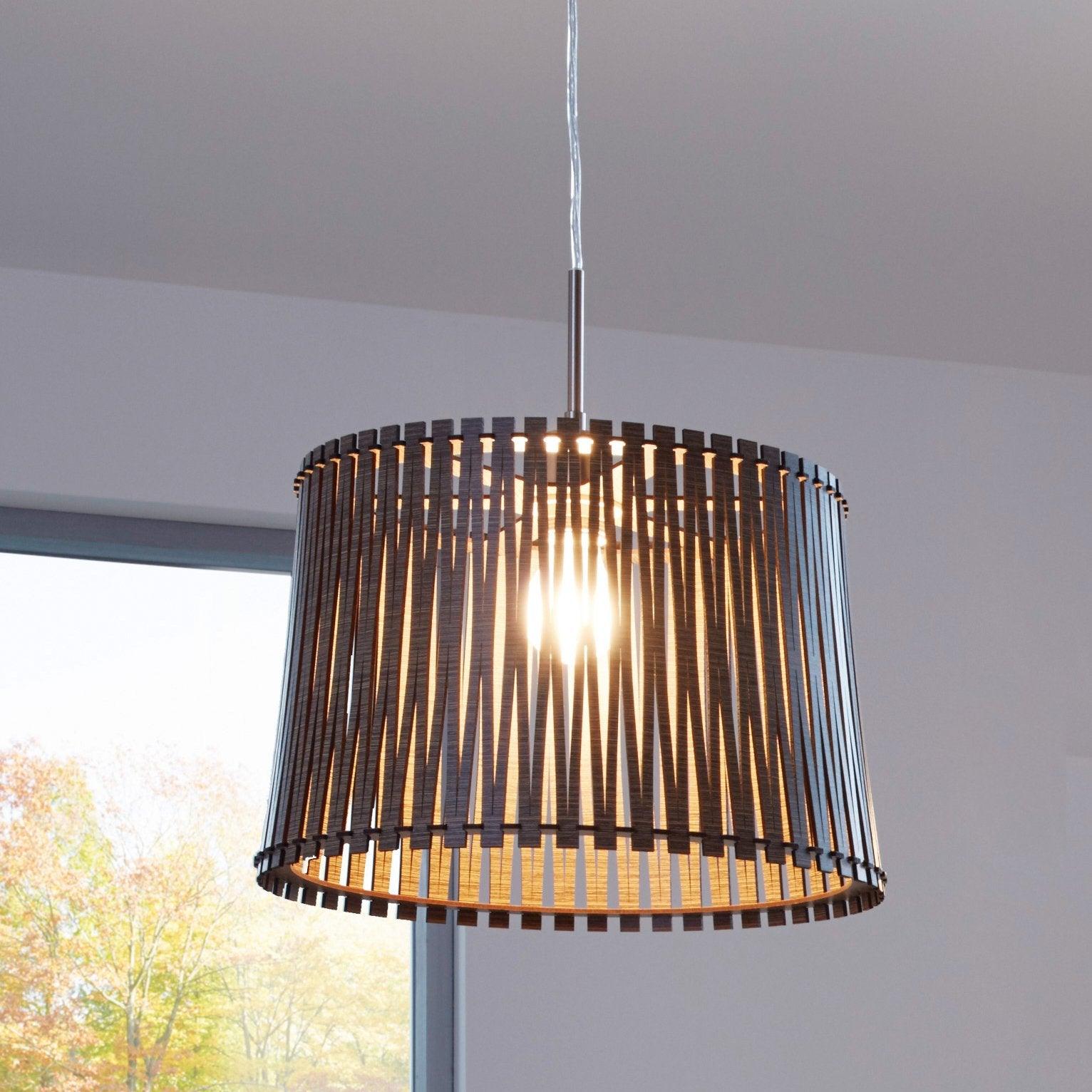 eglo sendero brown wooden slat lampshade pendant living room image