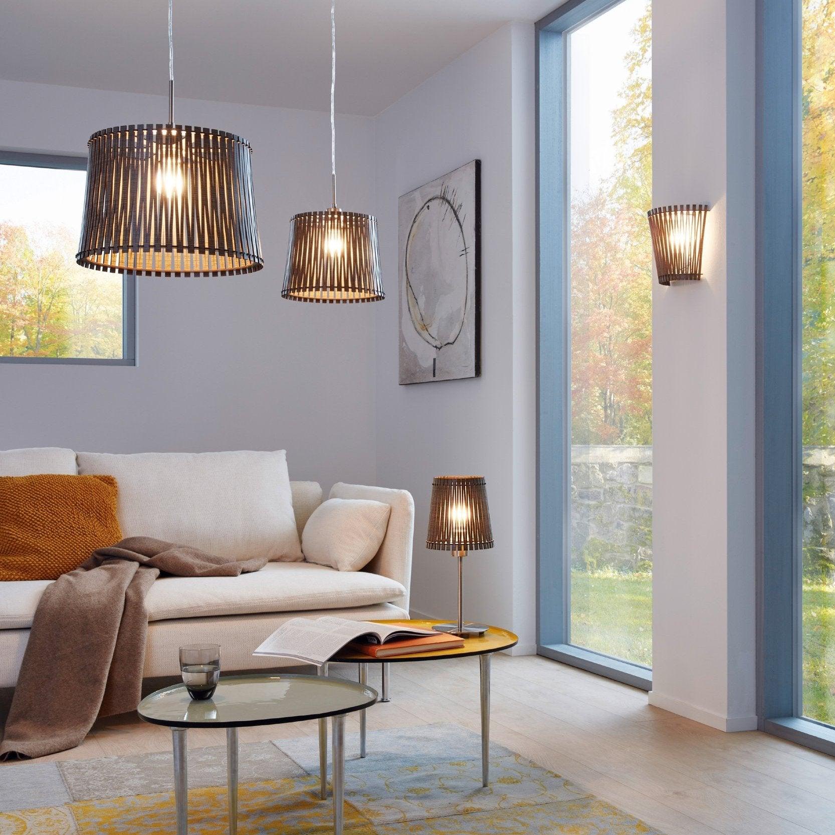 eglo sendero brown wooden slat lampshade pendant