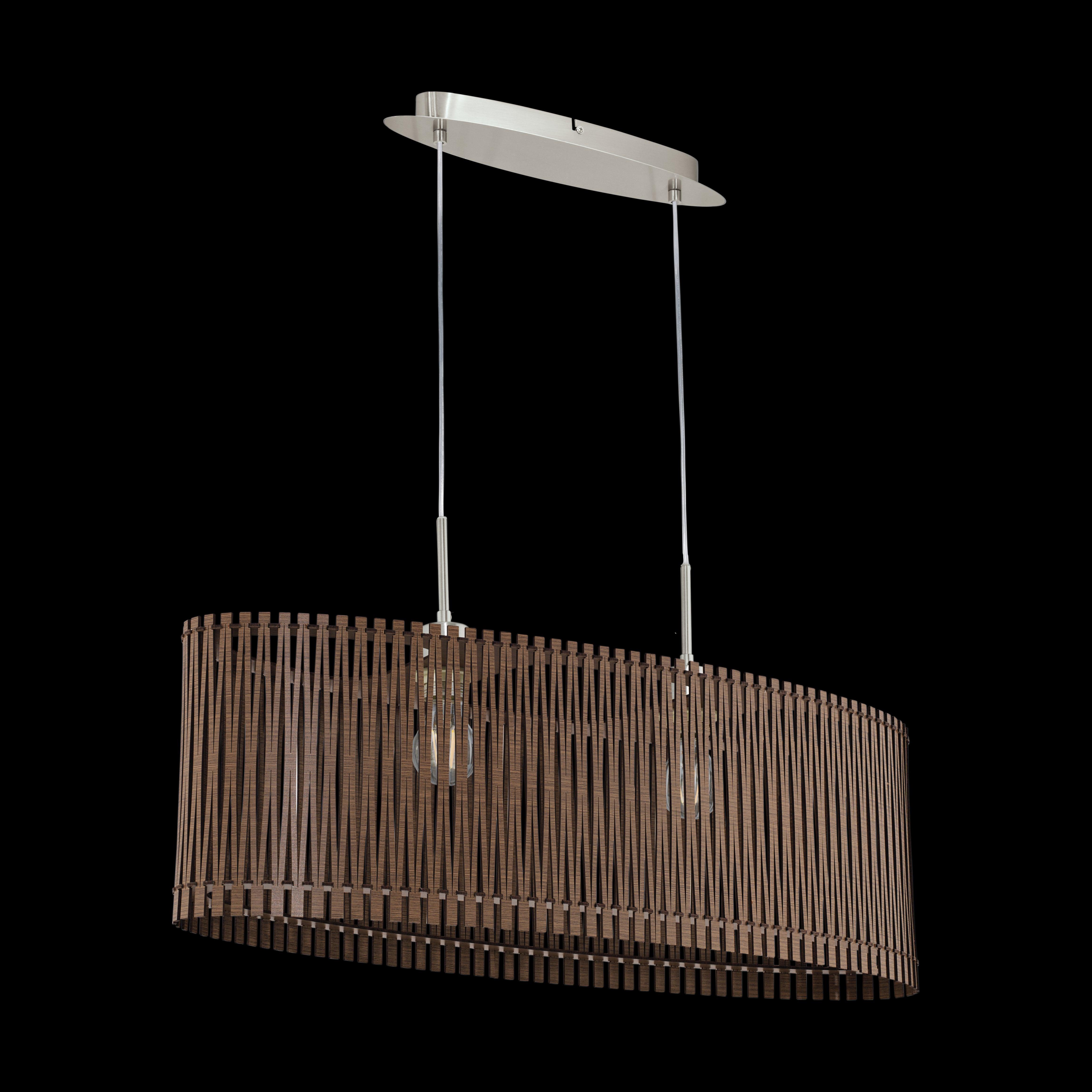 eglo sendero oval 2 light brown wooden slat lampshade pendant living room close up