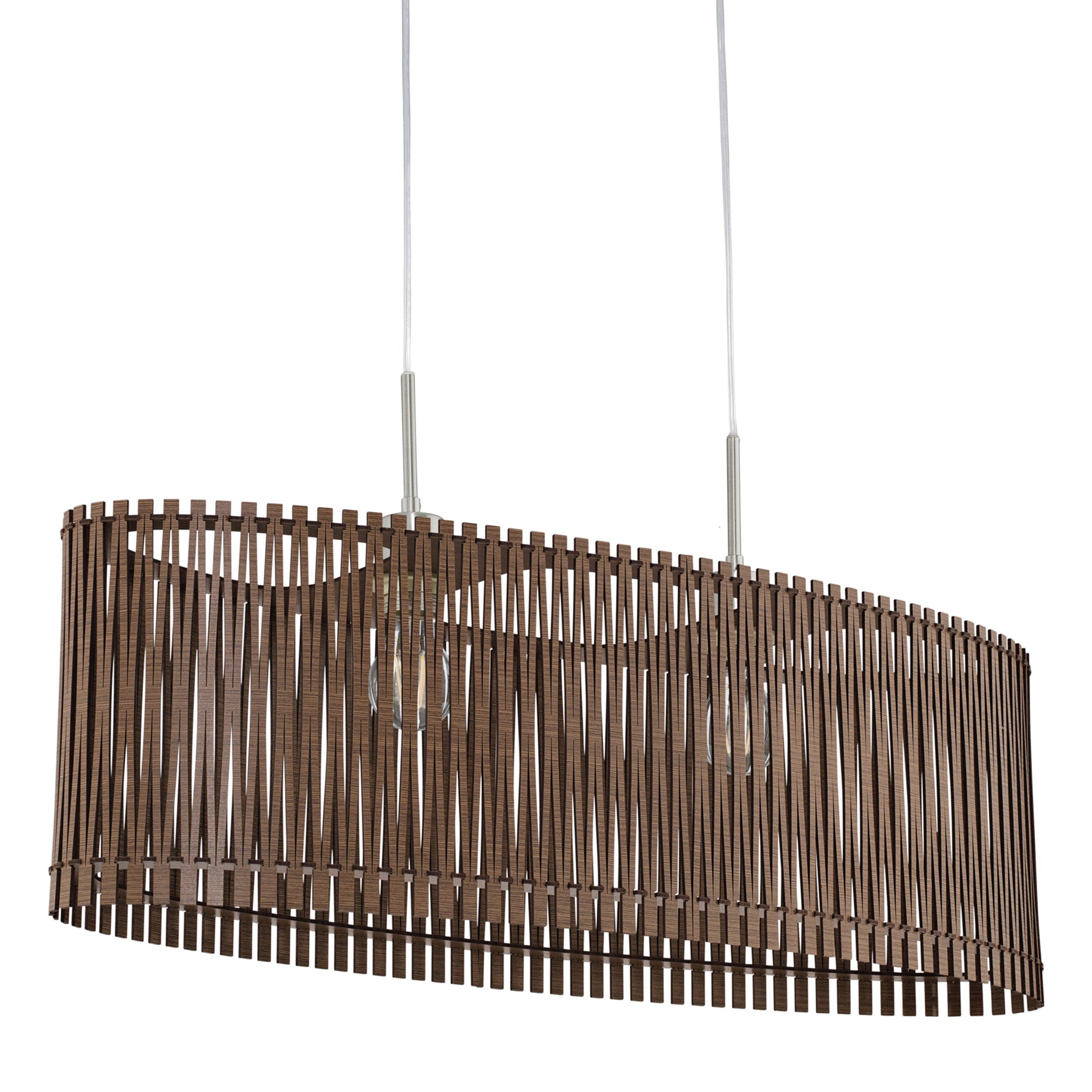 eglo sendero oval 2 light brown wooden slat lampshade pendant Kitchen Lighting Close Up