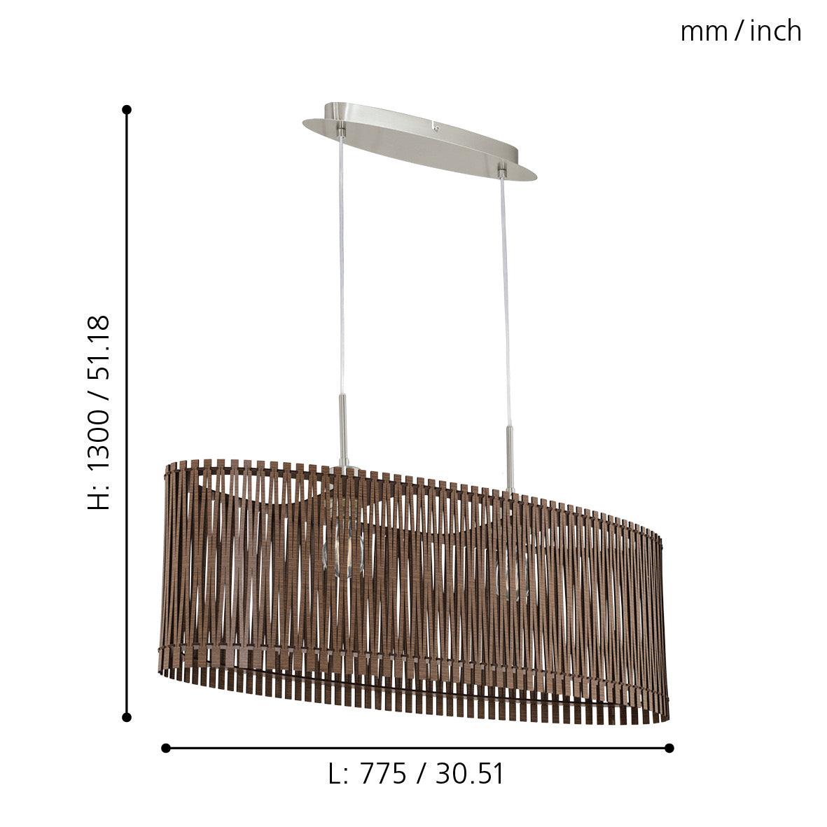 eglo sendero oval 2 light brown wooden slat lampshade pendant kitchen lighting