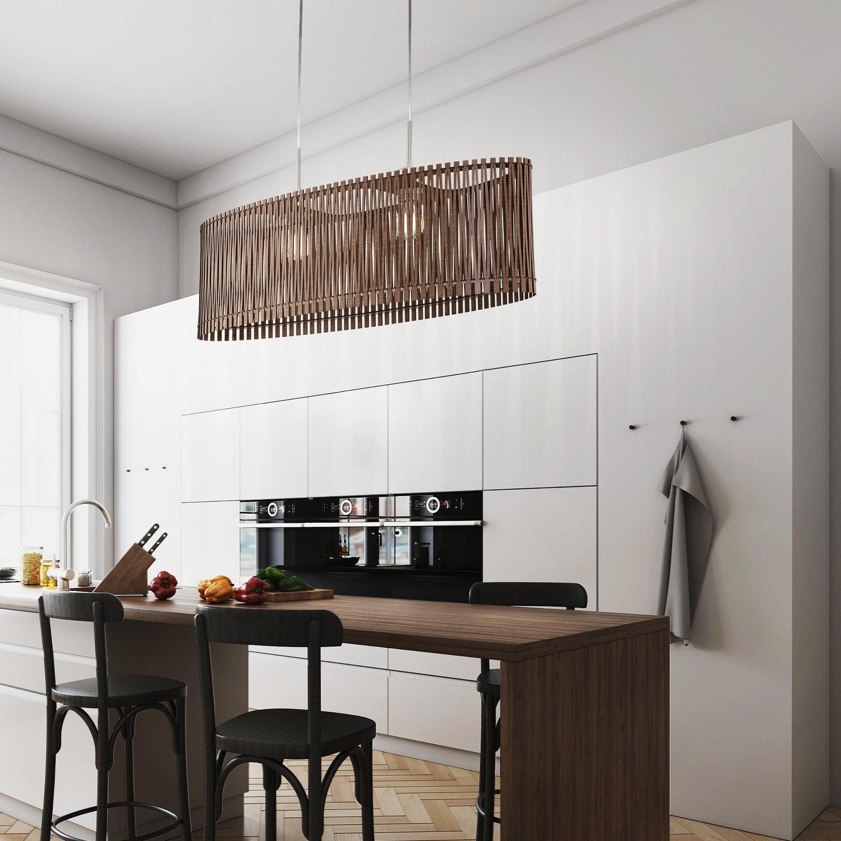 eglo sendero oval 2 light brown wooden slat lampshade pendant