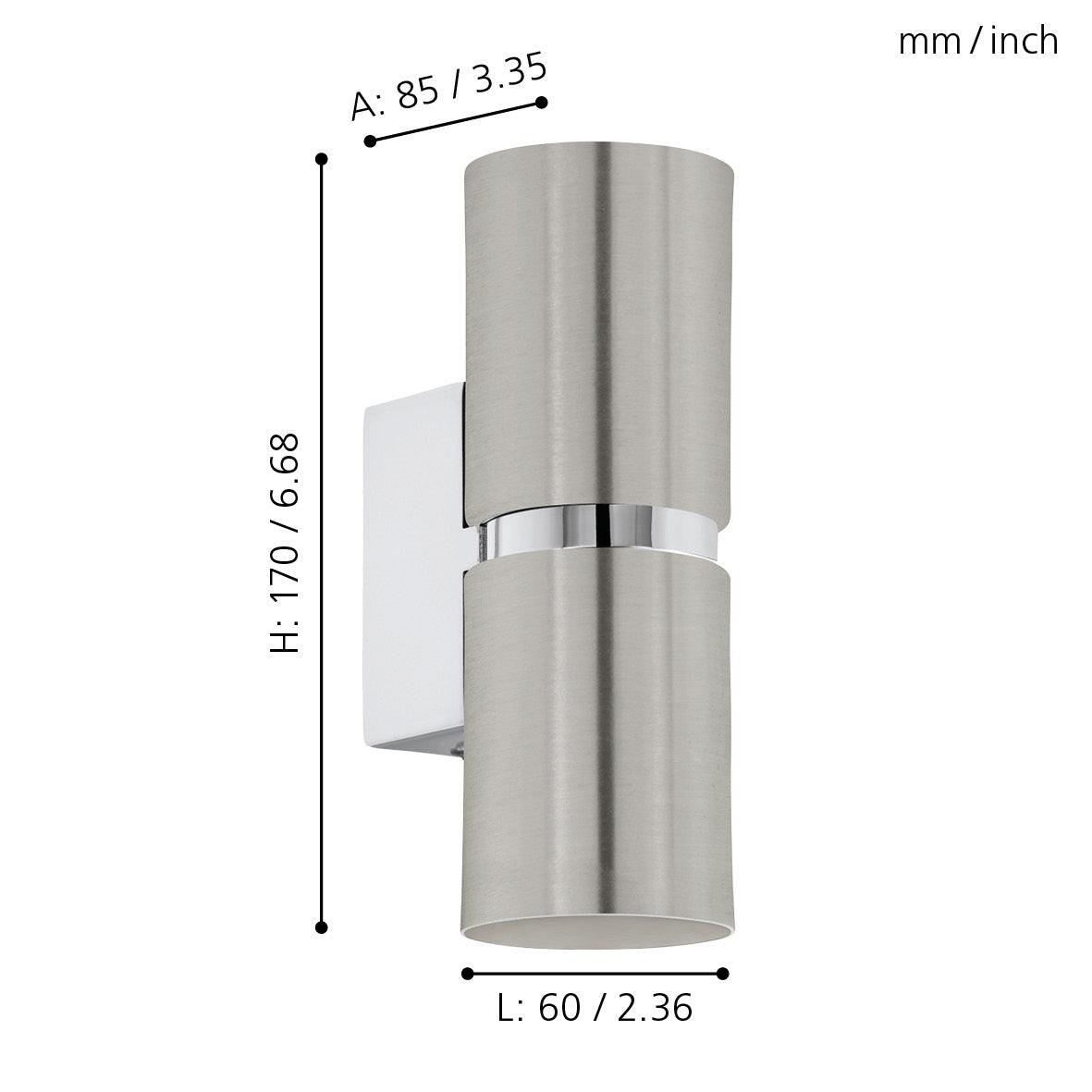 eglo passa nickel chrome up down wall light kitchen lighting
