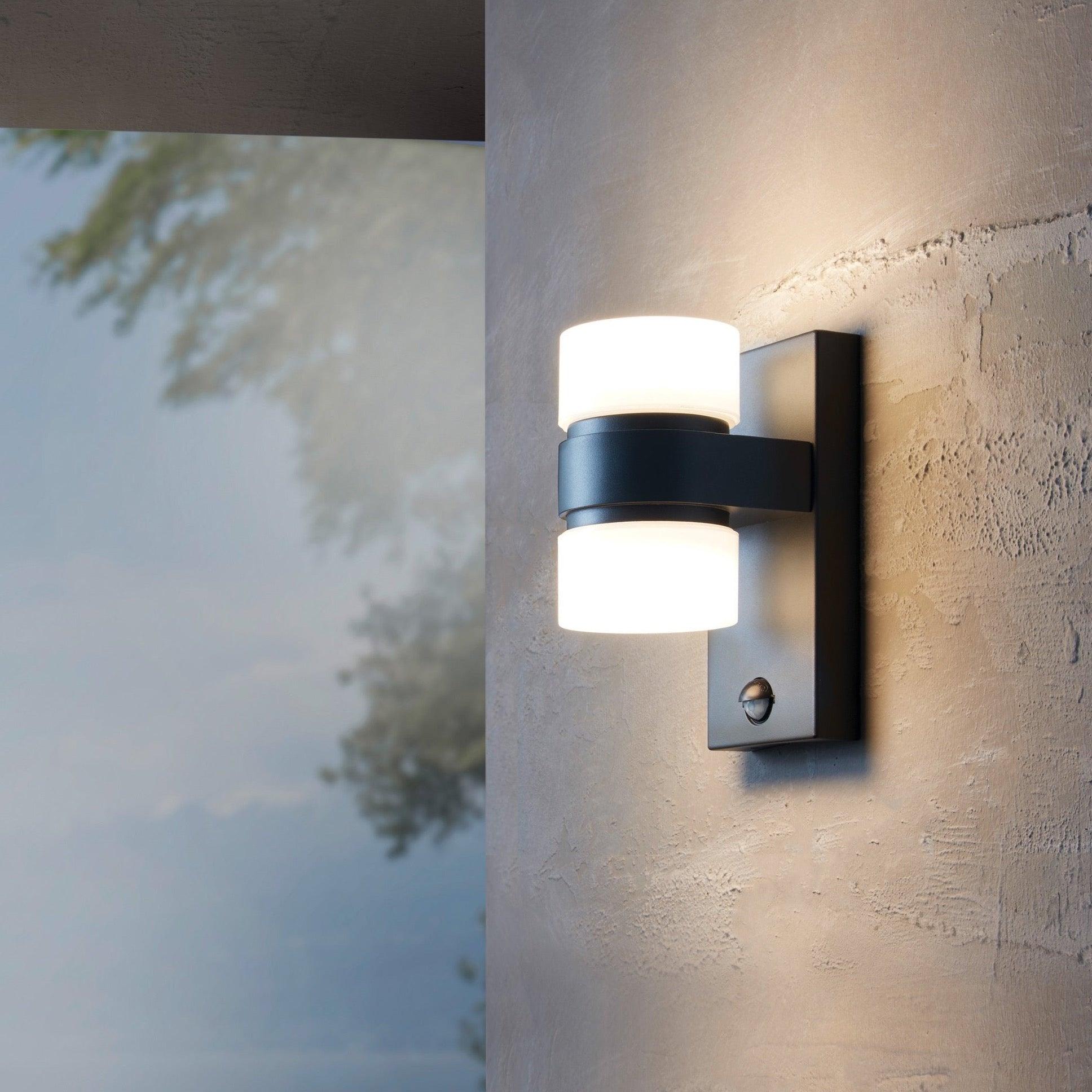 eglo atollari grey led outdoor pir wall light ip44