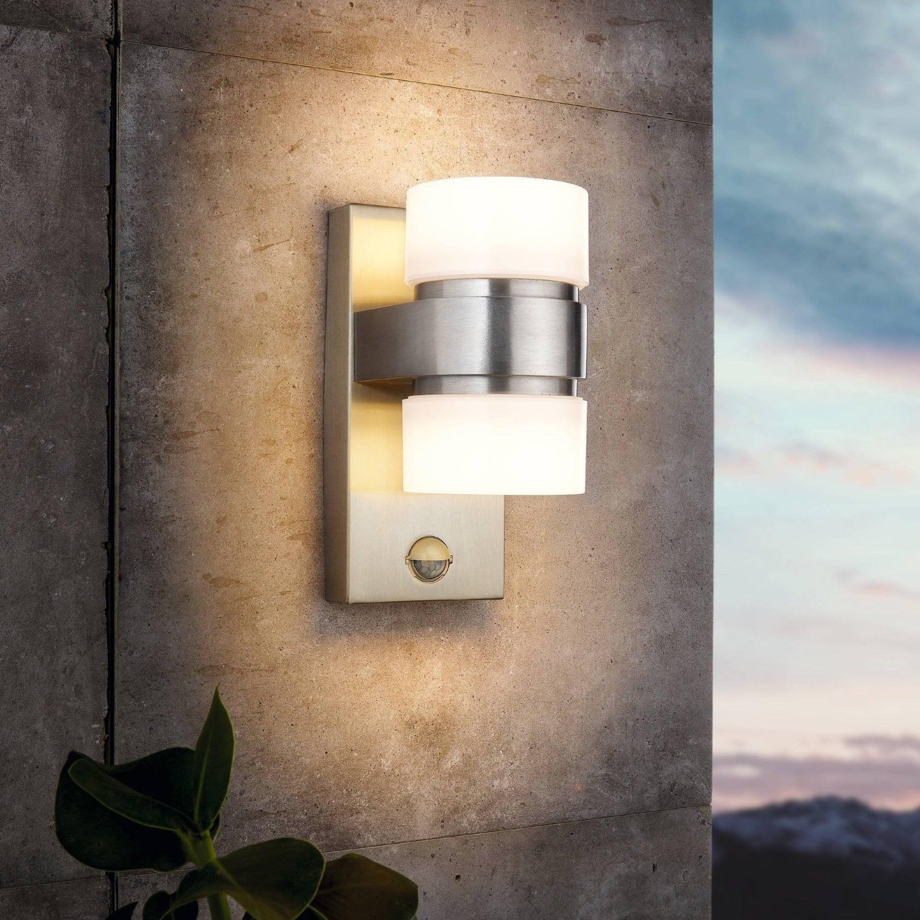 eglo atollari stainless steel led outdoor pir wall light ip44