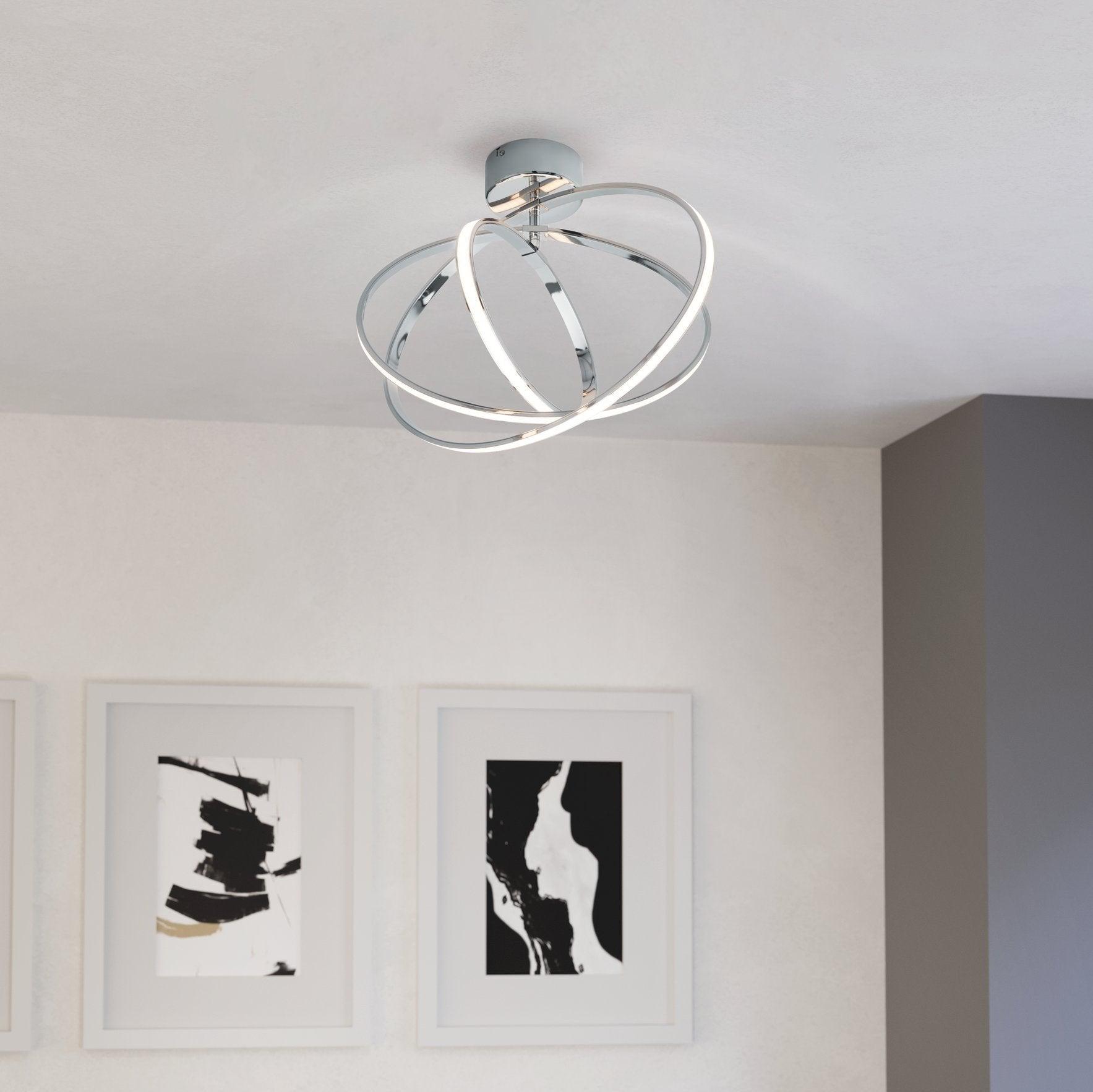 eglo selvina flush 3 ring led chrome ceiling light