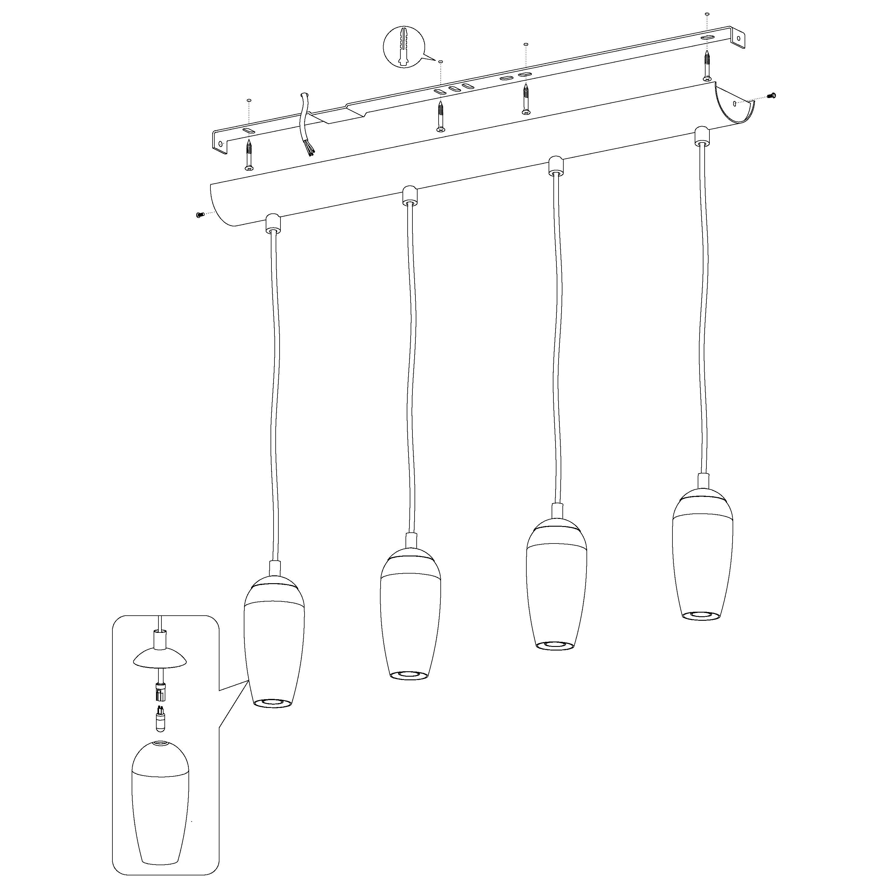 eglo farsala 4 light smoked black clear glass ceiling pendant Kitchen Lighting Close Up