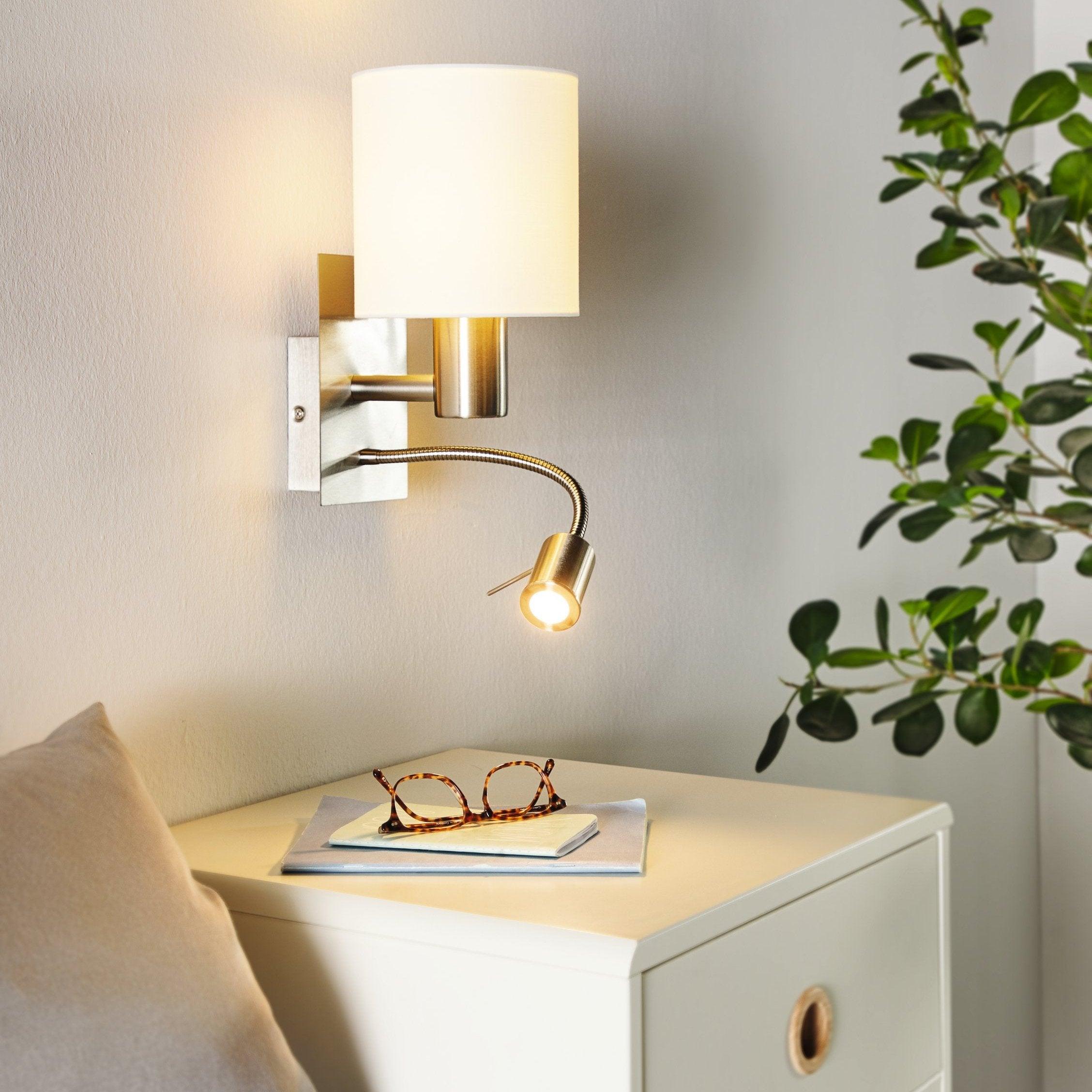 eglo pasteri nickel white shade wall light with reading light