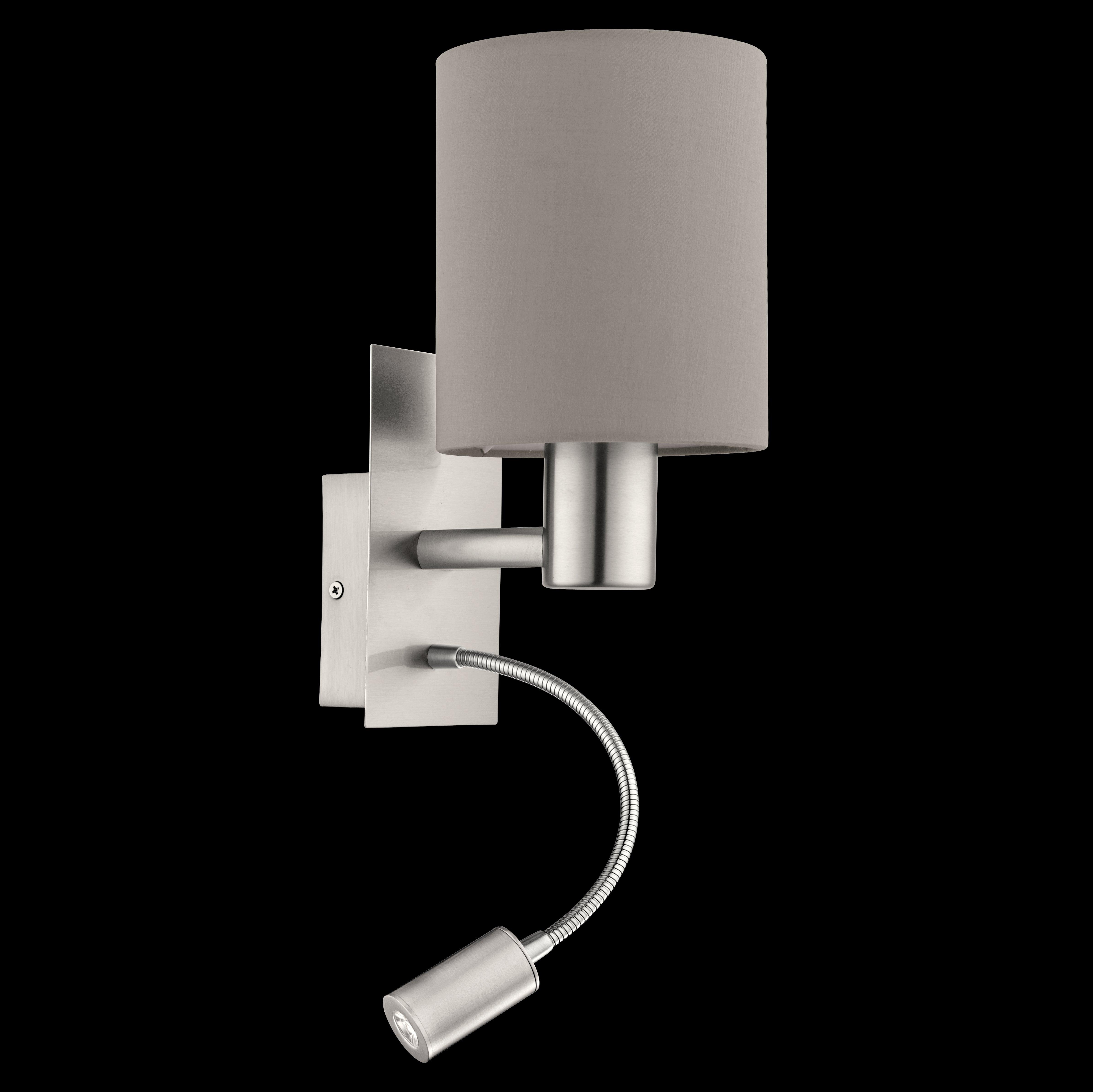 eglo pasteri nickel taupe shade wall light with reading light living room image