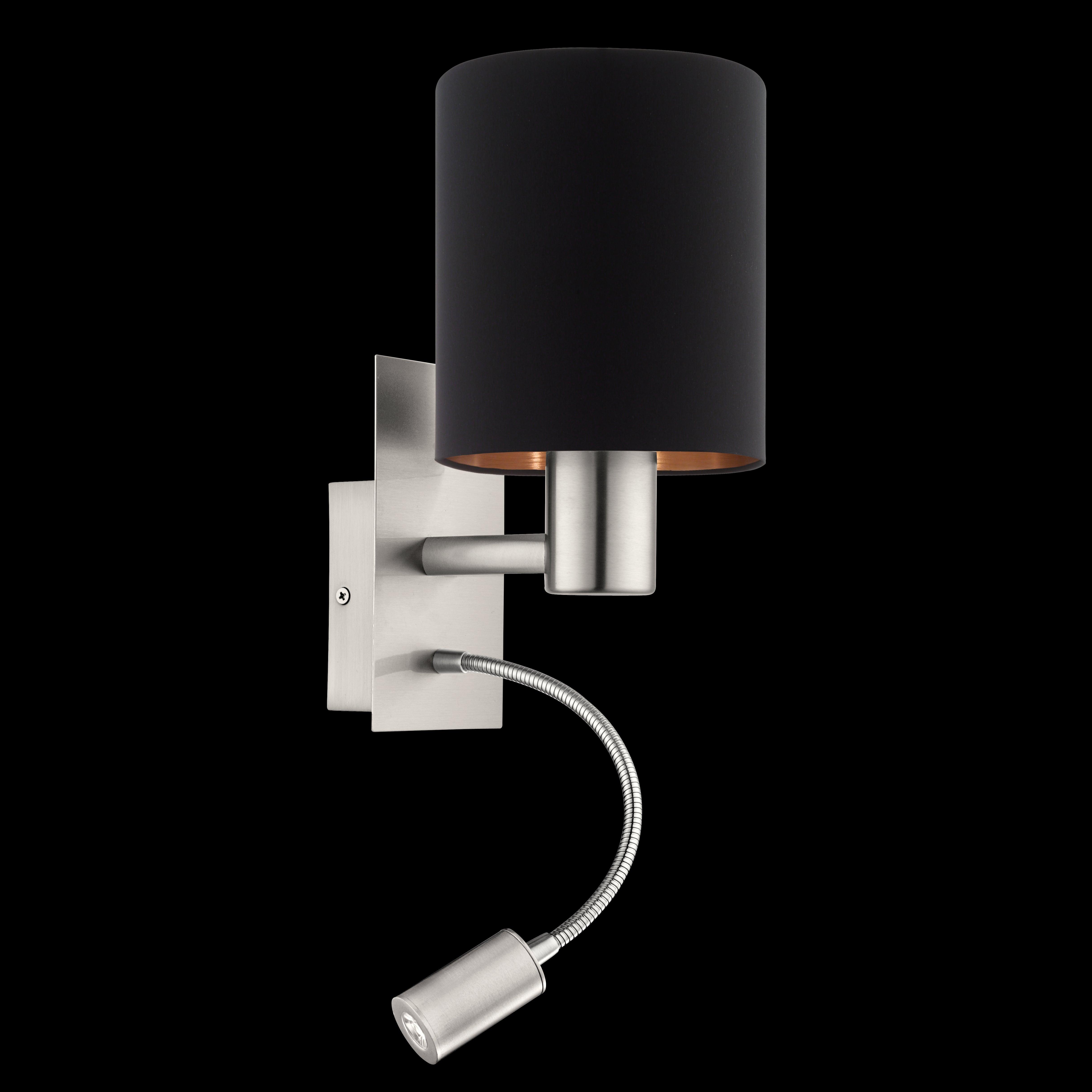 eglo pasteri nickel black shade wall light with reading light living room image