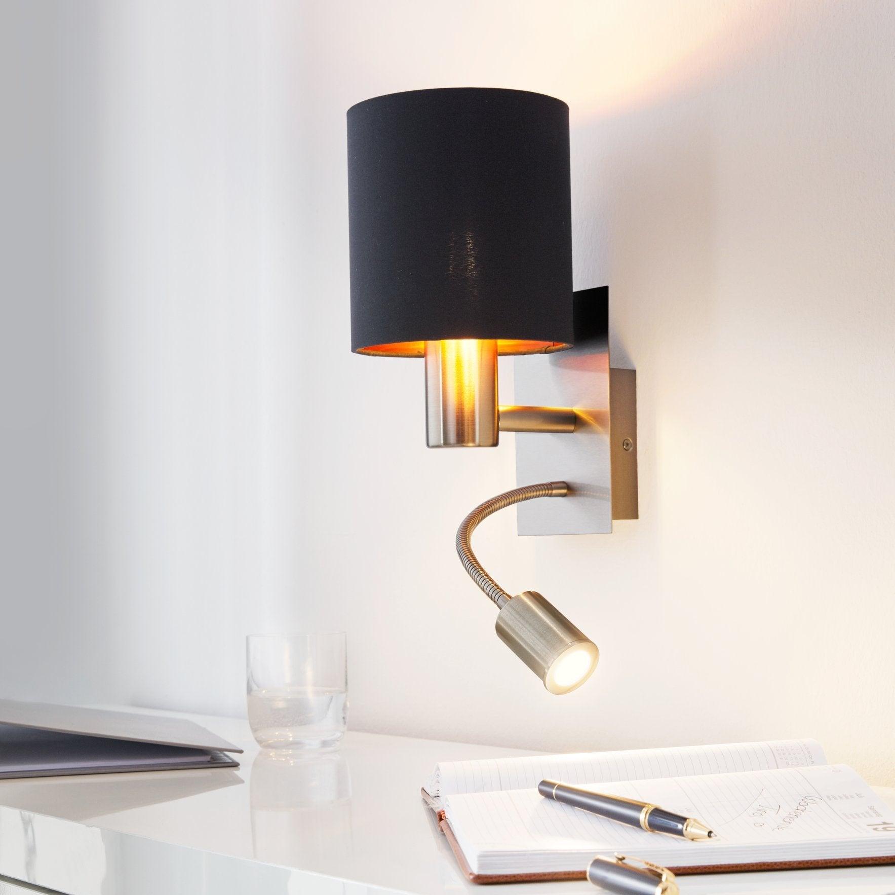 eglo pasteri nickel black shade wall light with reading light
