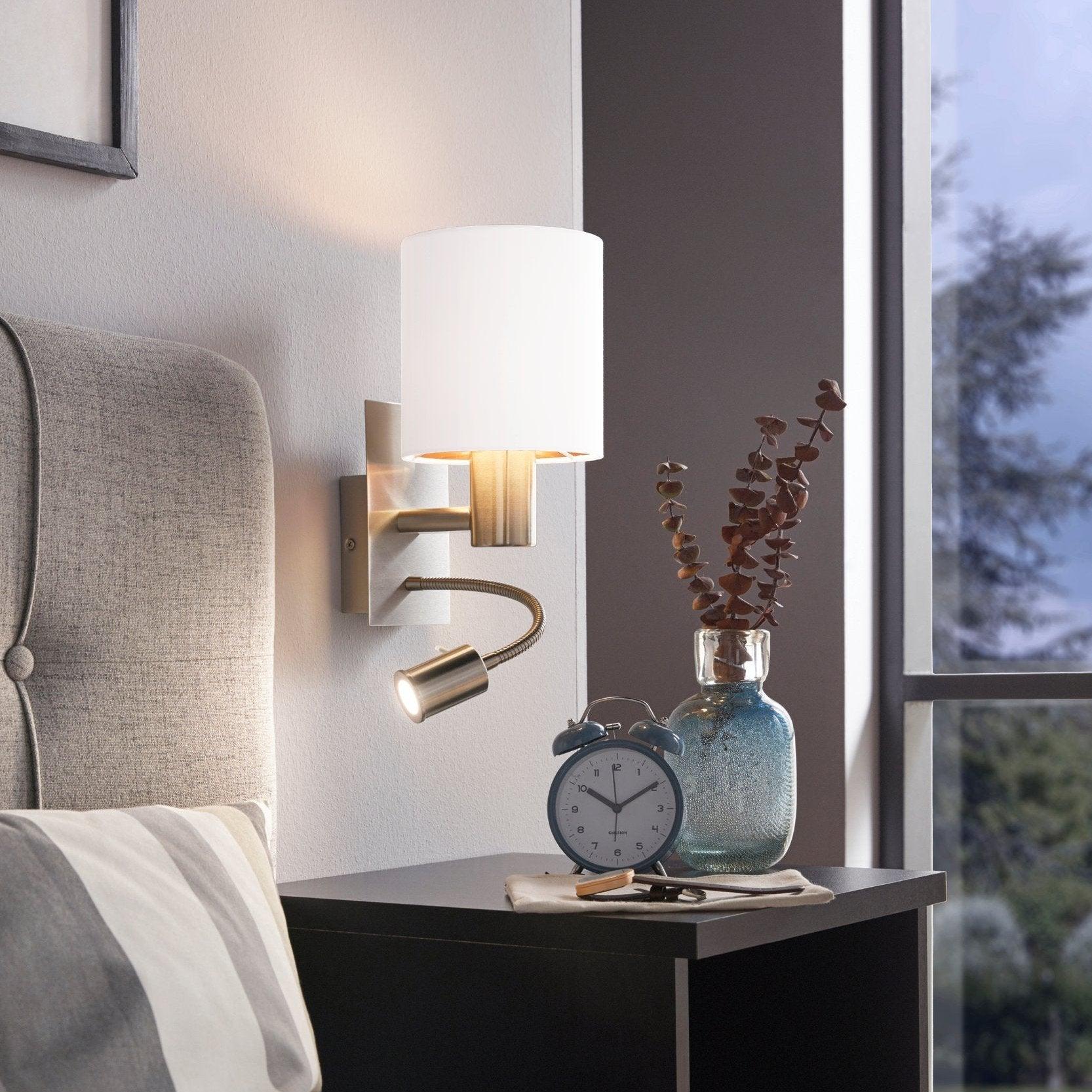 eglo pasteri nickel wall light with white gold shade