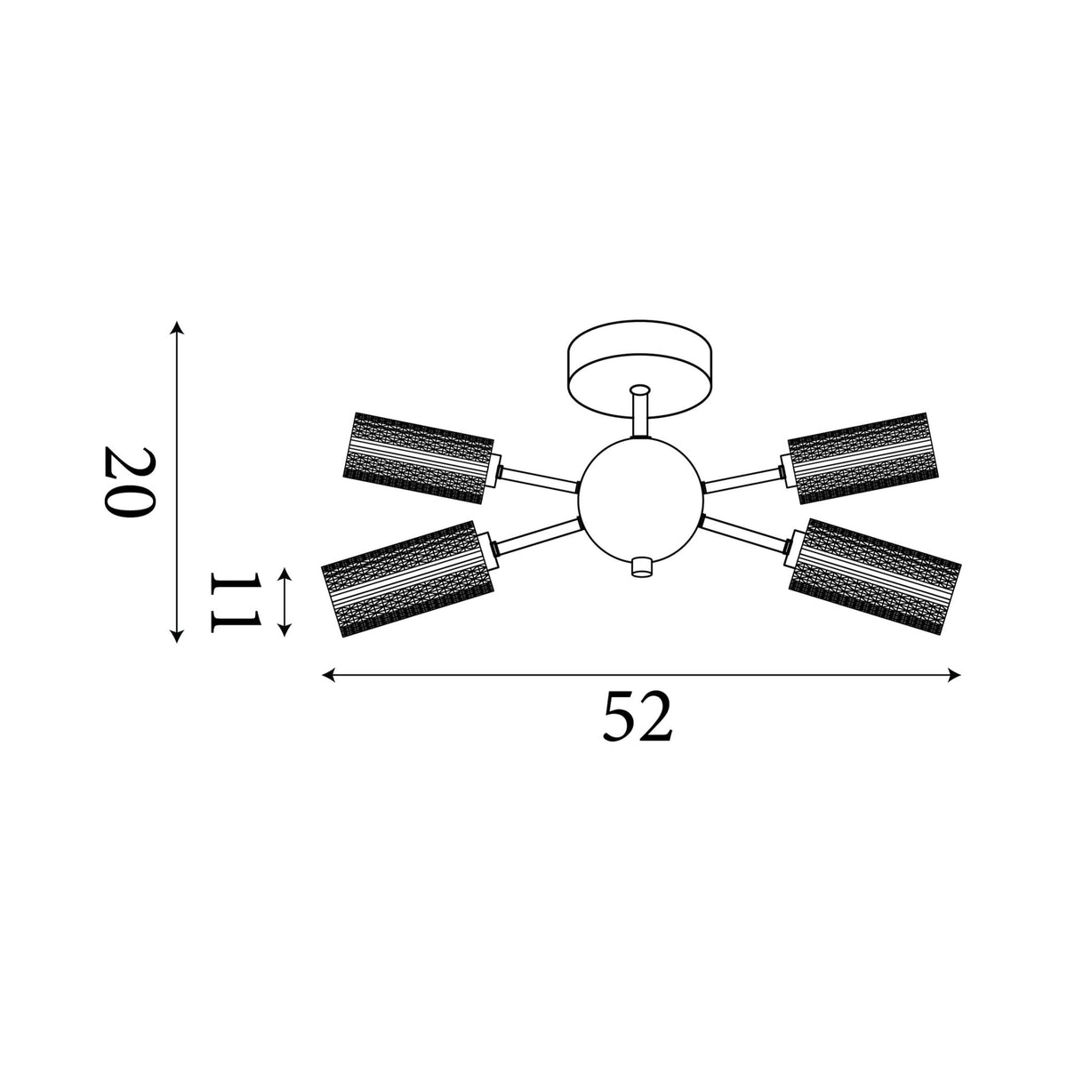 Dimension diagram of the Cosmic, Black, Semi-Flush Ceiling Light - Textured Acrylic with height and width in cm.