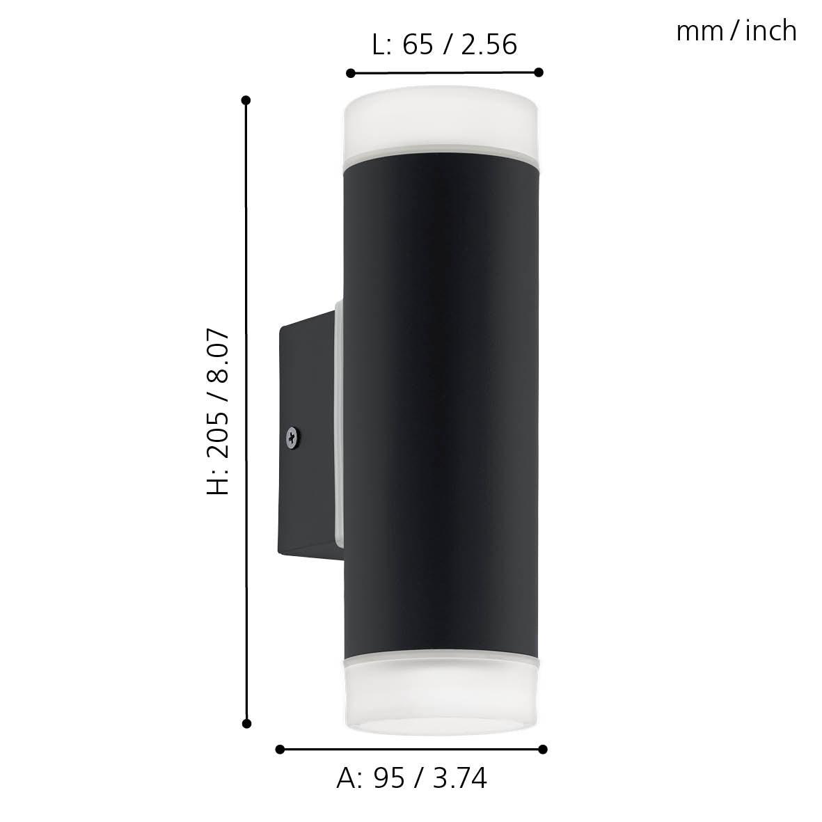 eglo riga led ip54 black up down outdoor wall light living room close up