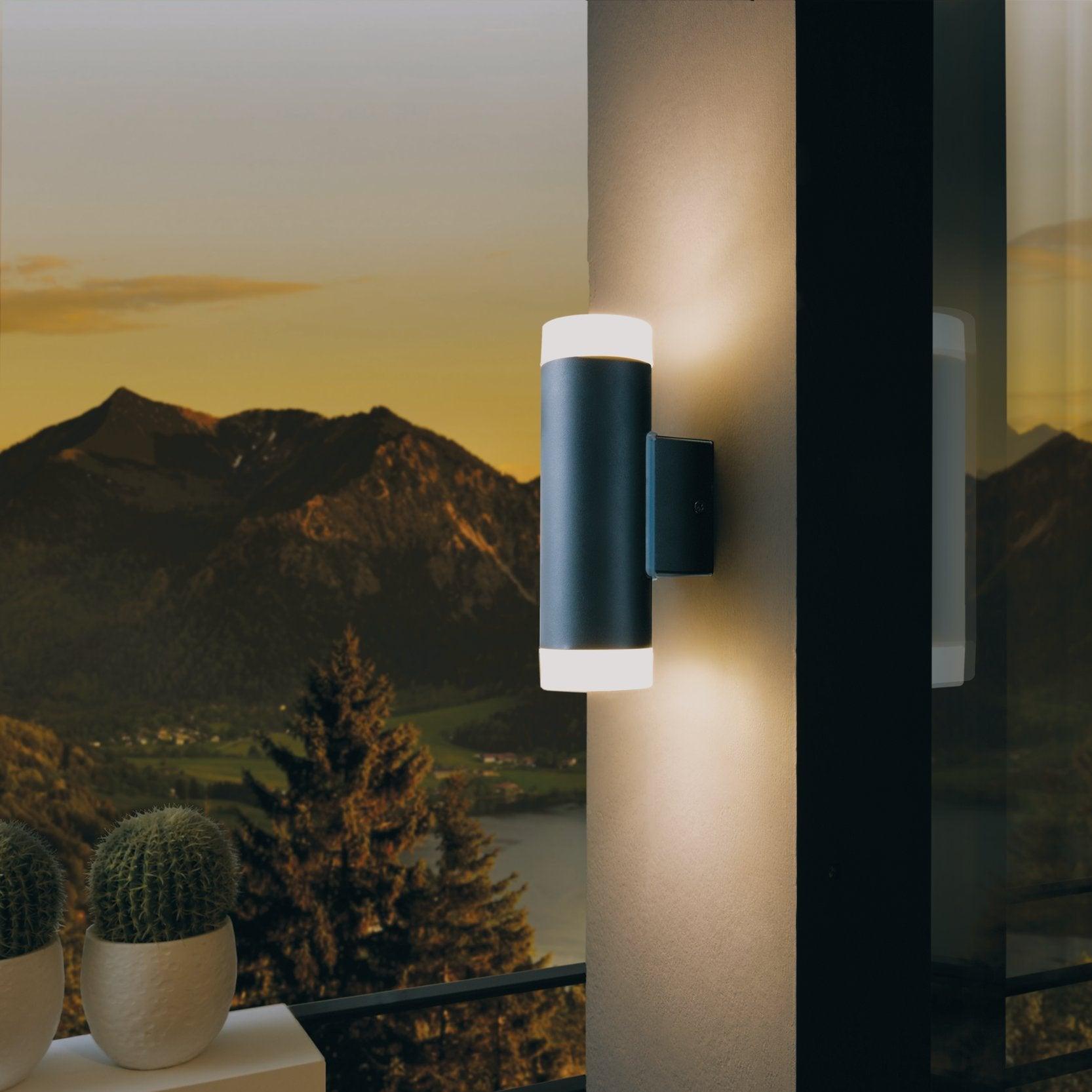 eglo riga led ip54 black up down outdoor wall light hallway lighting