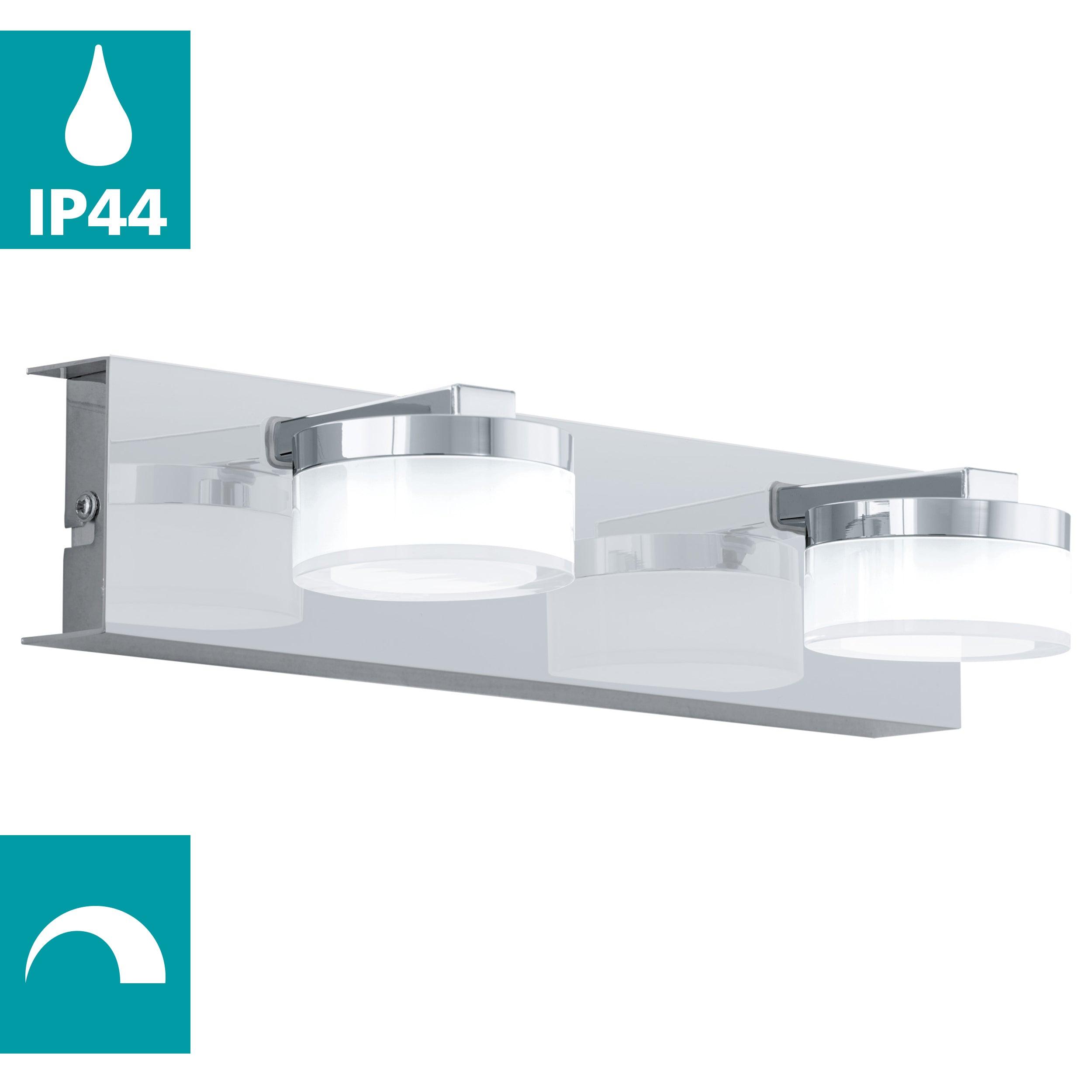 eglo romendo 1 chrome ip44 led bathroom double wall light living room close up