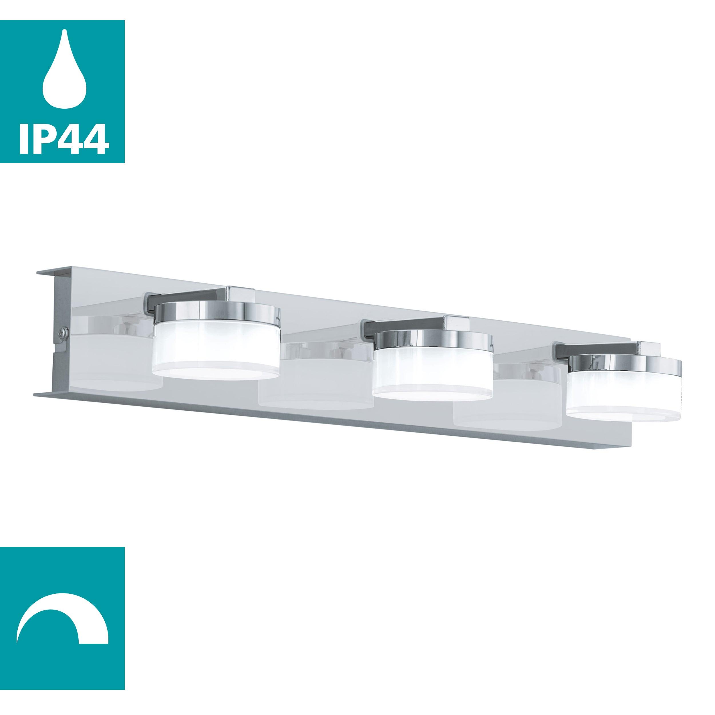 eglo romendo 1 chrome ip44 led bathroom triple wall light hallway lighting