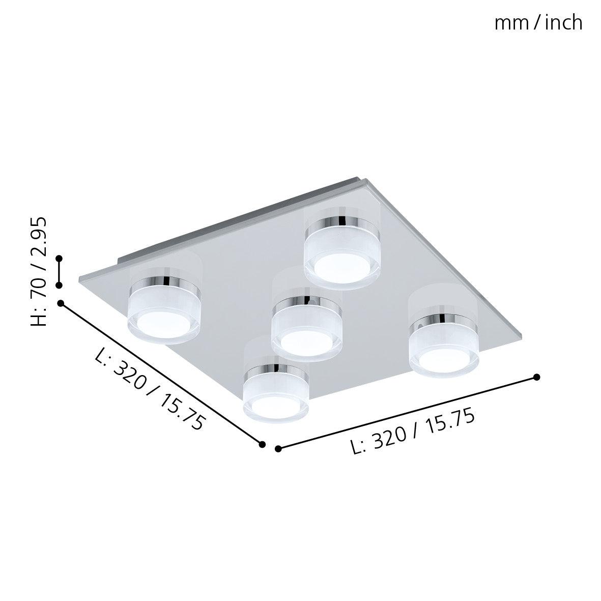 eglo romendo 1 5 light square led chrome ceiling flush living room close up