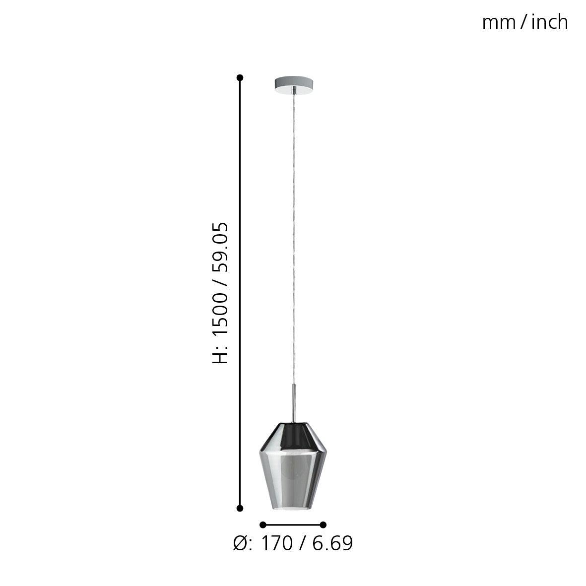 eglo murmillo conical smoked black glass ceiling pendant living room close up