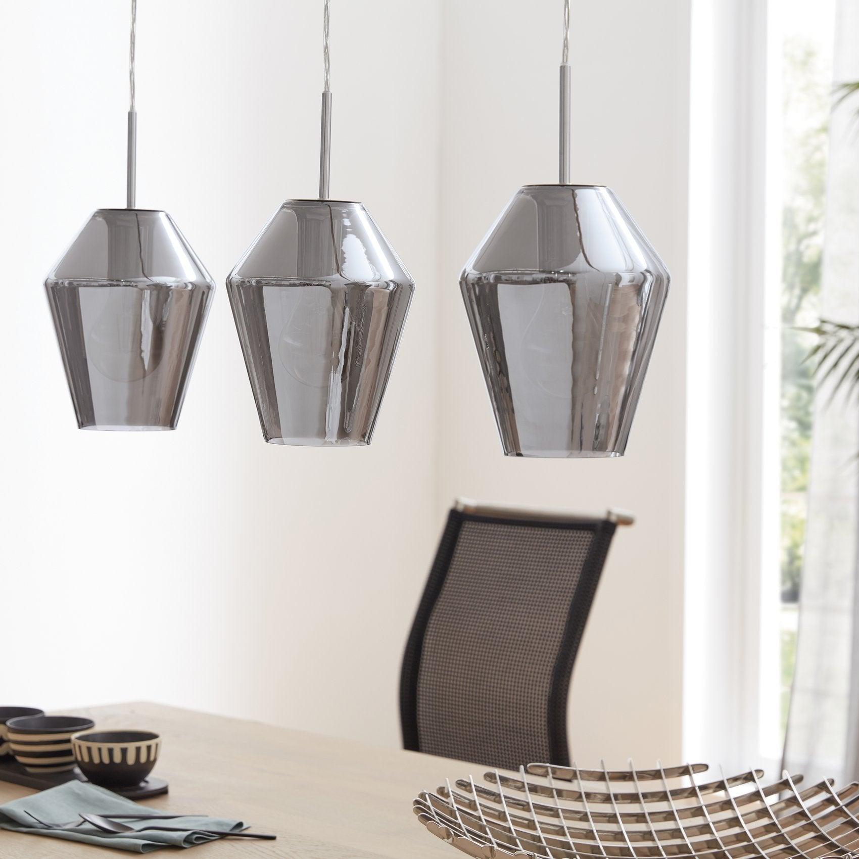 eglo murmillo 3 light conical smoked black glass pendant living room image
