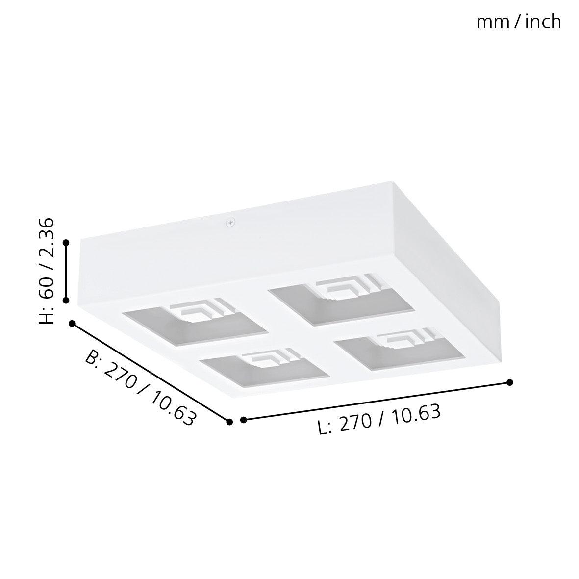 eglo ferreros square white led flush 27cm kitchen lighting