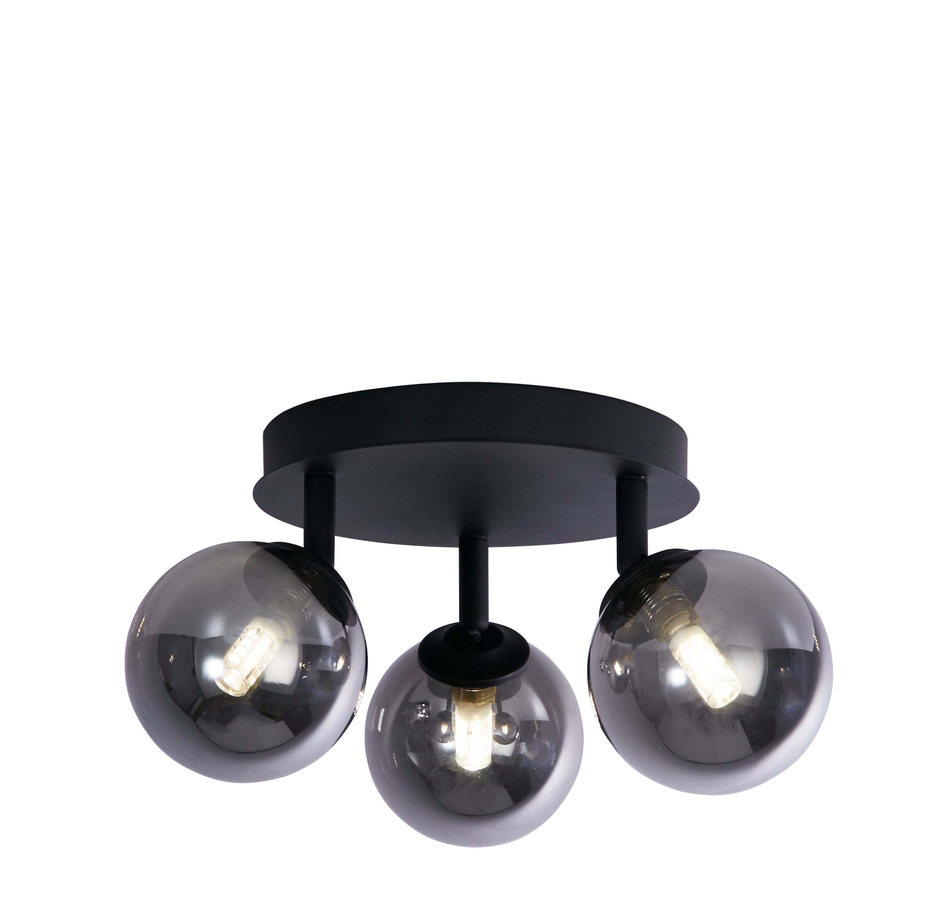 Searchlight Crosby 3 Light Black Semi-Flush - Smoked Glass Shades