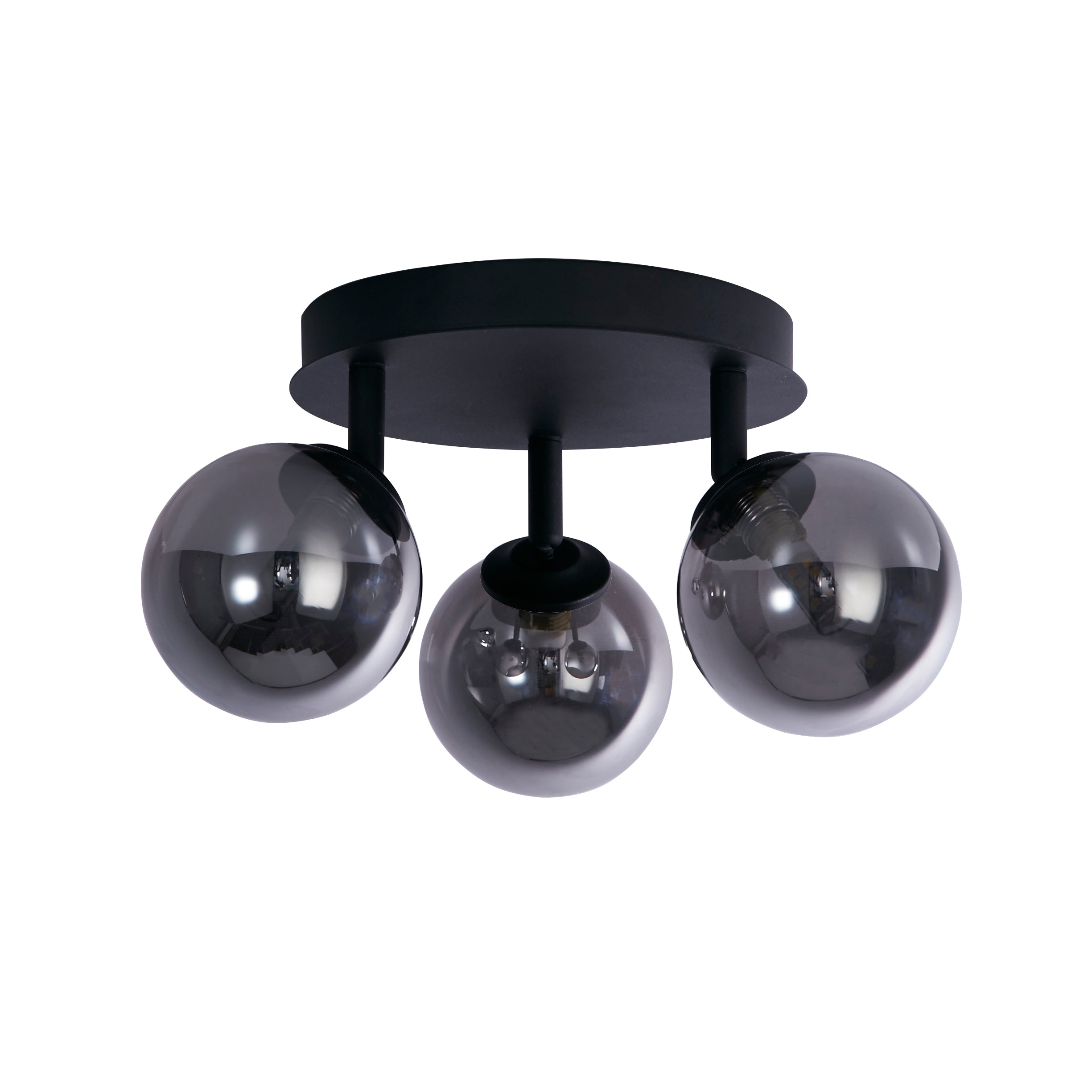 Searchlight Crosby 3 Light Black Semi-Flush - Smoked Glass Shades