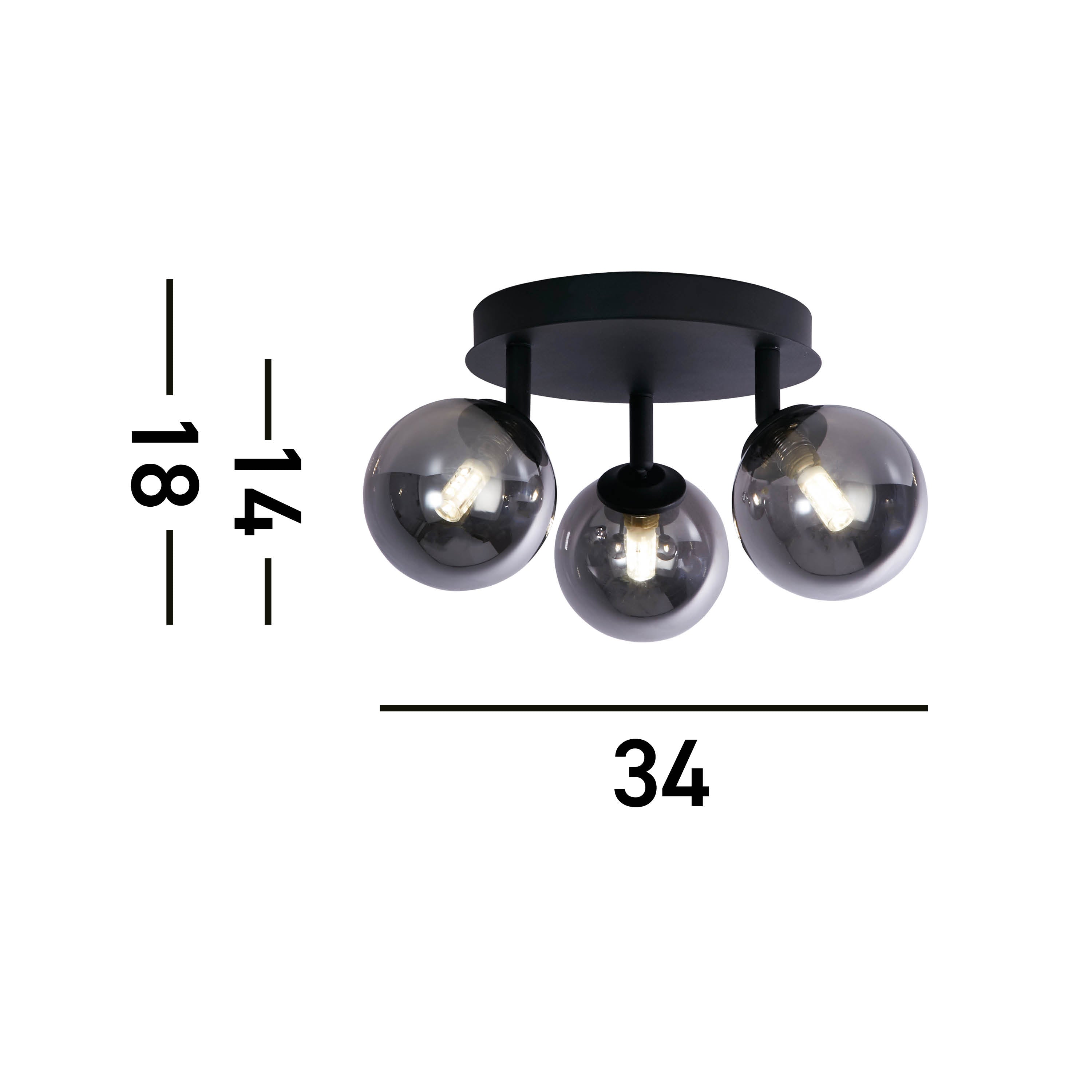Searchlight Crosby 3 Light Black Semi-Flush - Smoked Glass Shades
