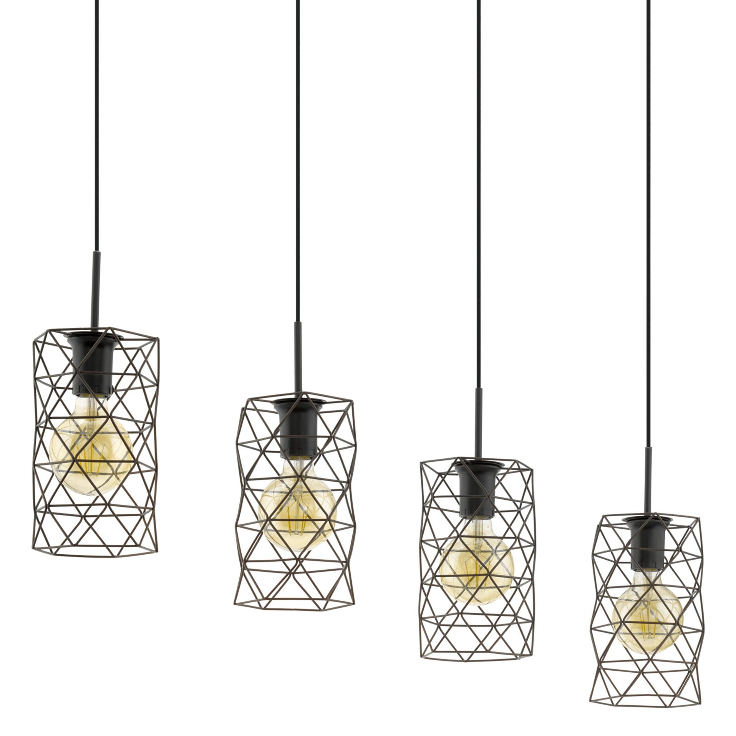 eglo estevau dark brown wire shaded bar ceiling pendant living room close up