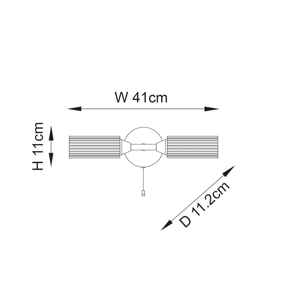 Oundle Chrome Double Bathroom Wall LIght - Pull Cord