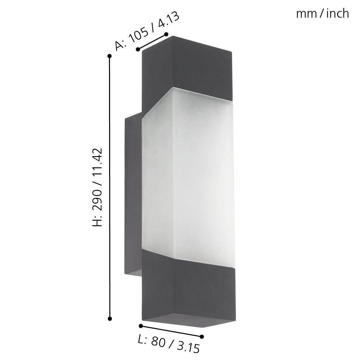 eglo gorzano grey ip44 outdoor led wall light living room close up