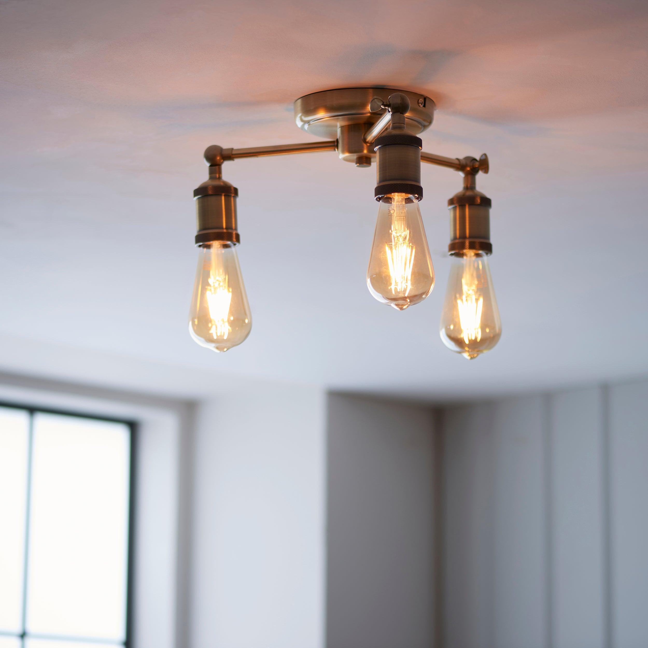 Endon Hal 3 Light Brass Finish Semi Flush Ceiling Light Living Room Image 1