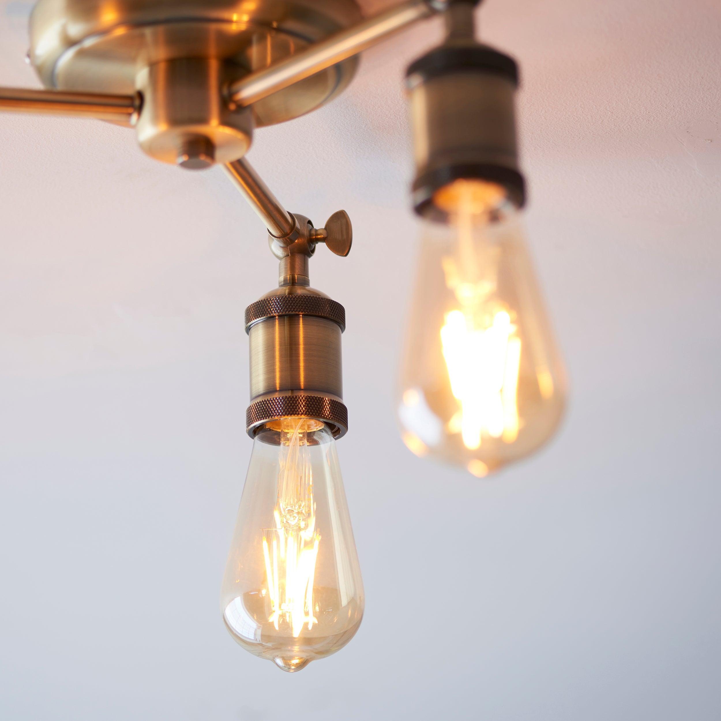 Endon Hal 3 Light Brass Finish Semi Flush Ceiling Light Living Room Image 7