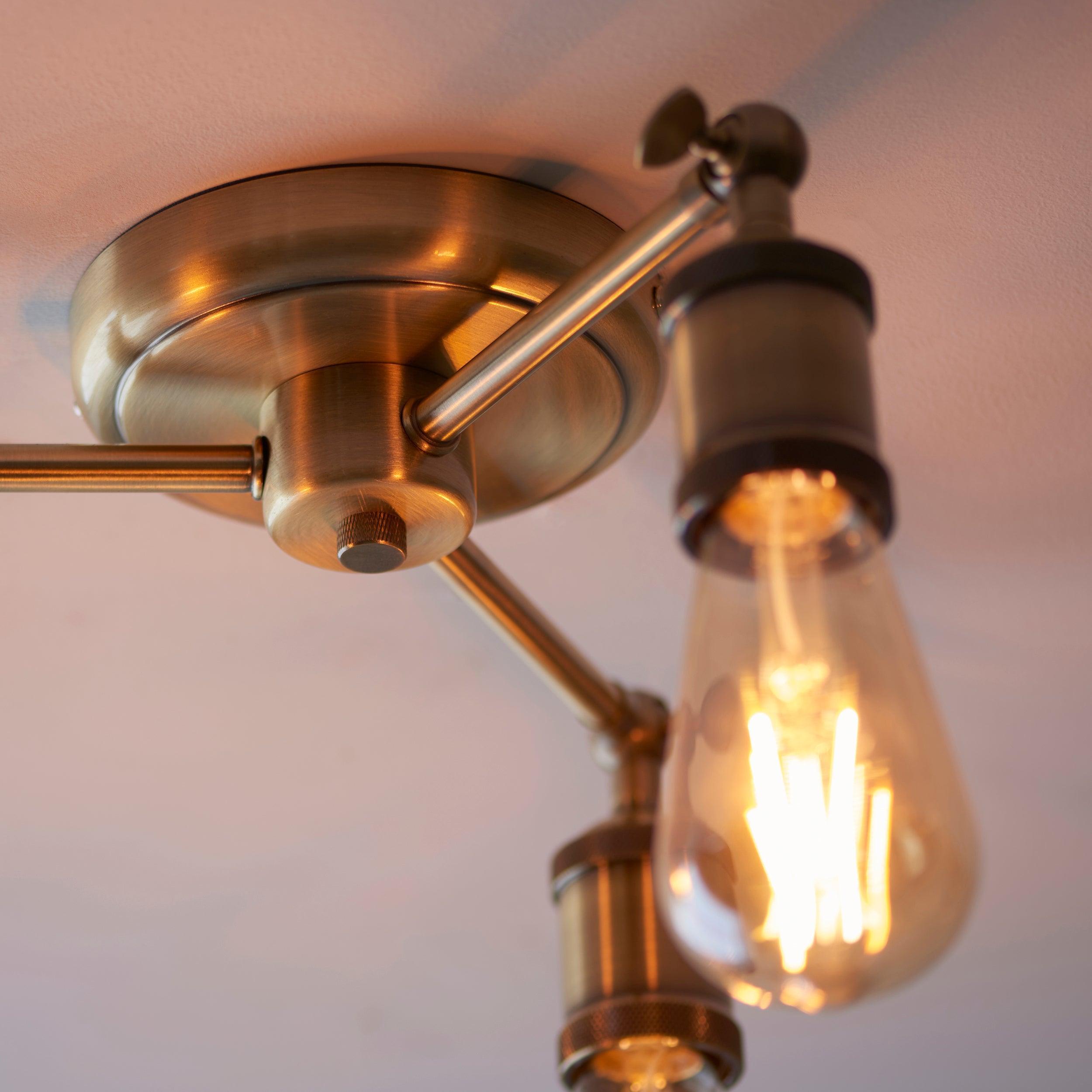 Endon Hal 3 Light Brass Finish Semi Flush Ceiling Light Living Room Image 8