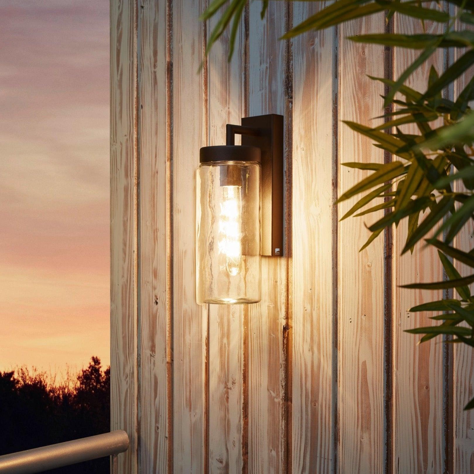 eglo bovolone ip44 black outdoor wall light glass shade