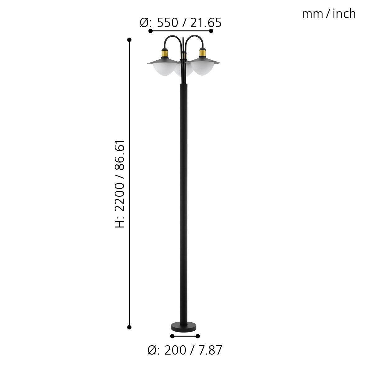 eglo sirmione 3 light black gold lamp post ip44