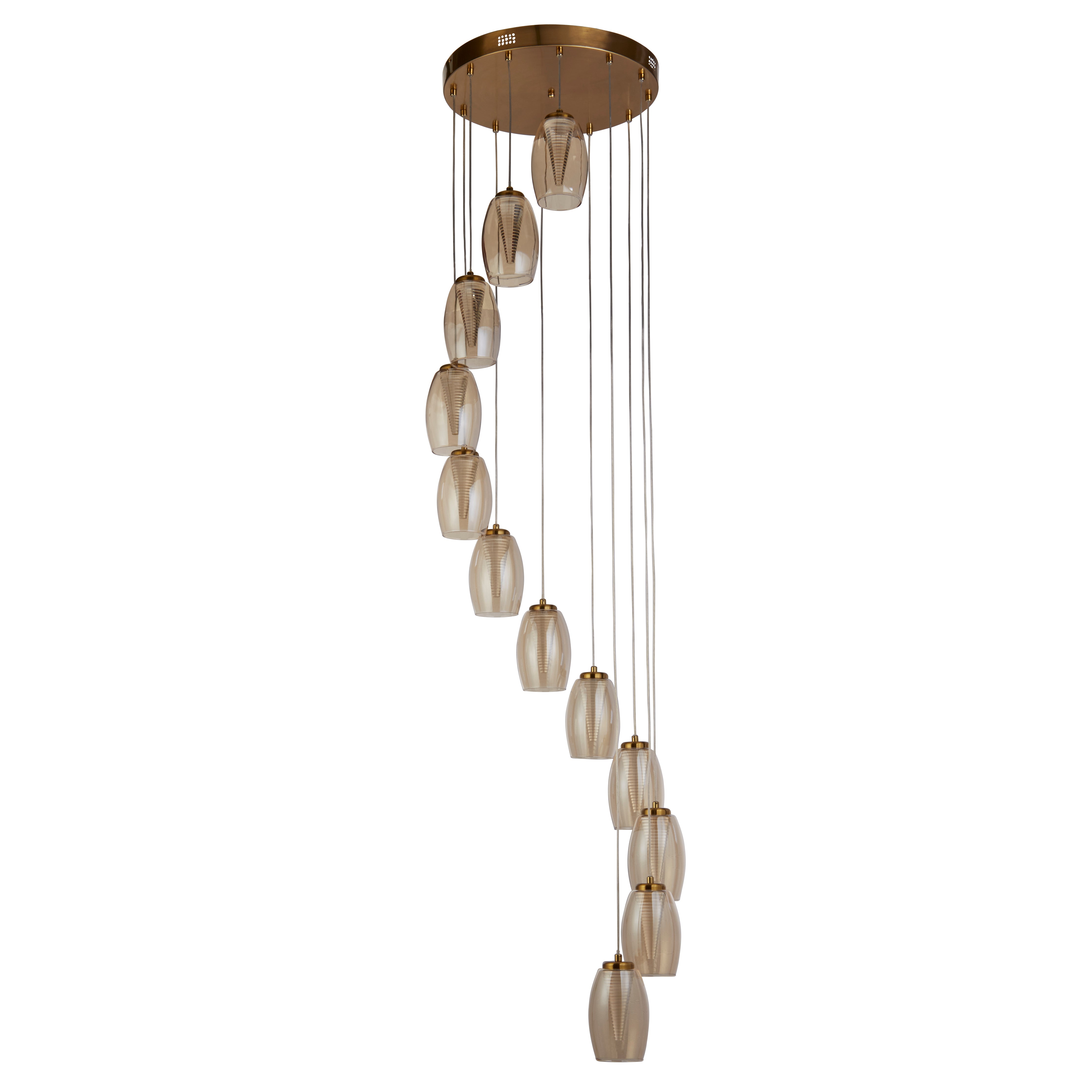 Searchlight Cyclone LED Bronze Multi-Drop 12 Light Pendant - Champagne Glass Shades
